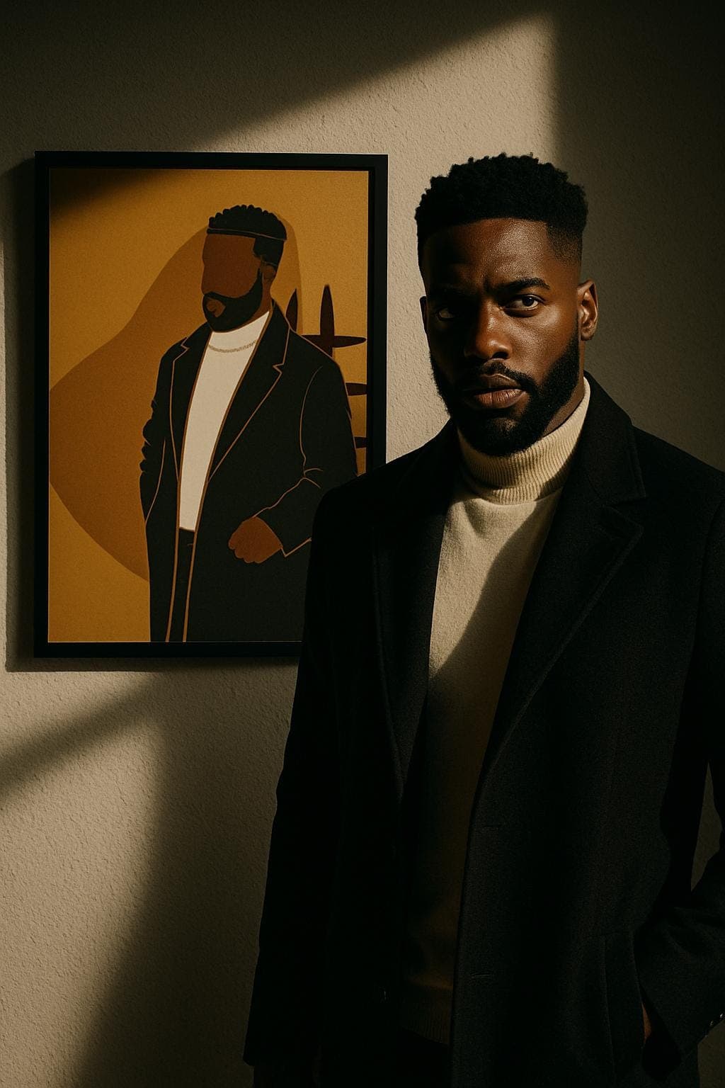 Black Man Portrait Art Print – Afrocentric Illustration in Long Coat, Modern Masculine Wall Decor - image 3