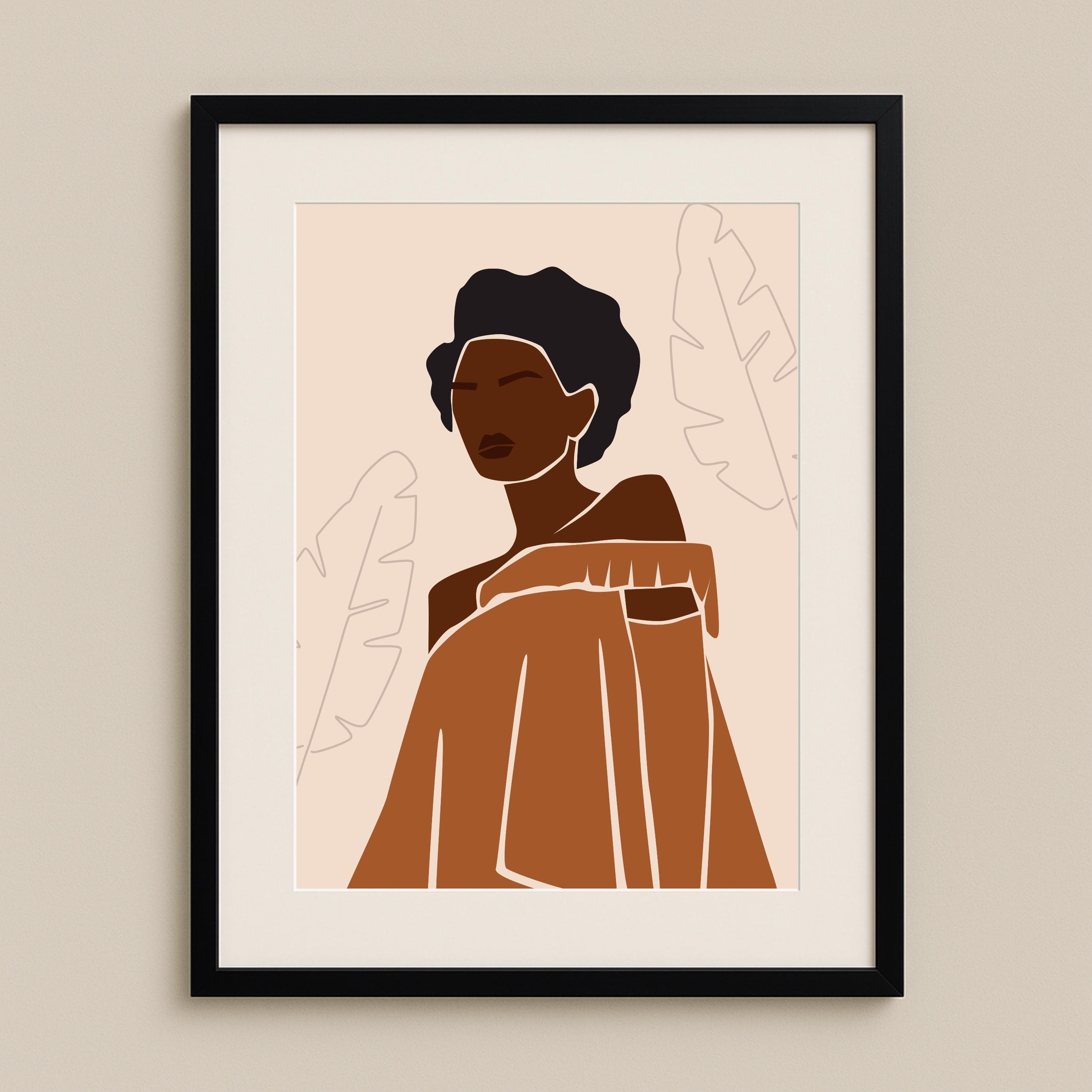 Autumn Wall Art Black Woman Print, Orange Dress Fashion Poster, Modern Minimalist Illustration, Stylish Home Decor A3 A4 5x7 6x4