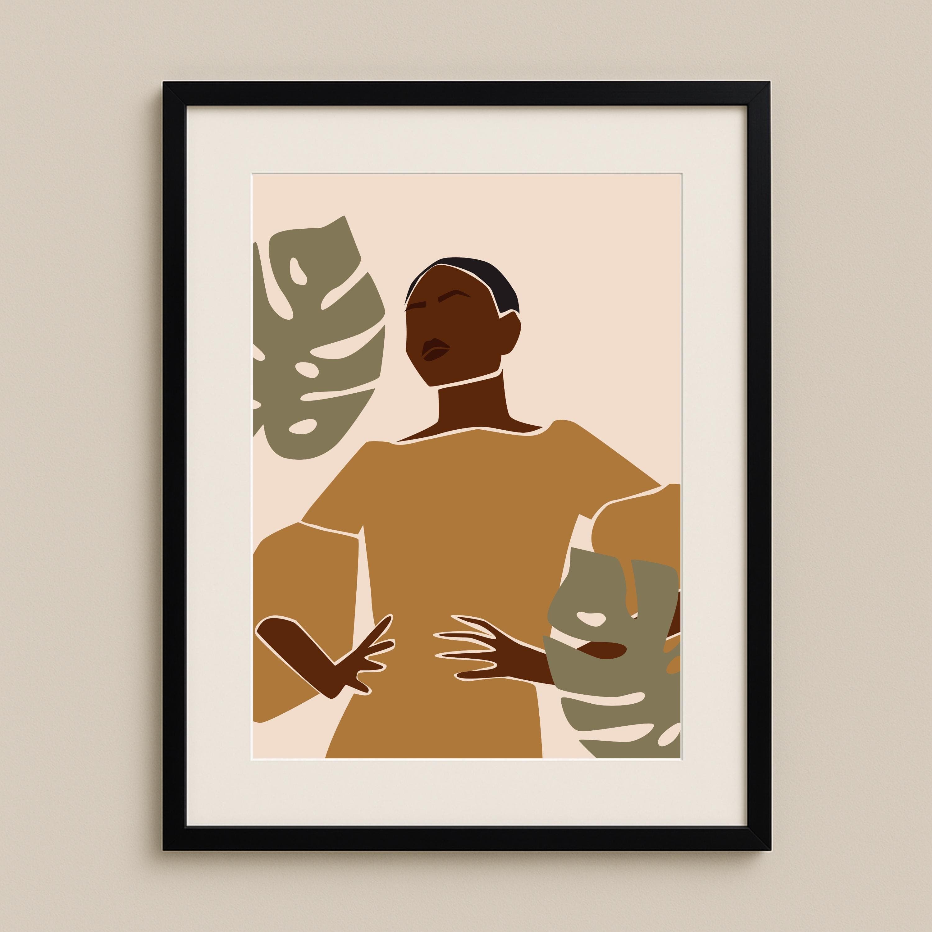 Autumn Wall Art Black Woman Print, Golden Tunic Illustration, Modern Fashion Poster, Minimalist Home Decor A3 A4 5x7 6x4