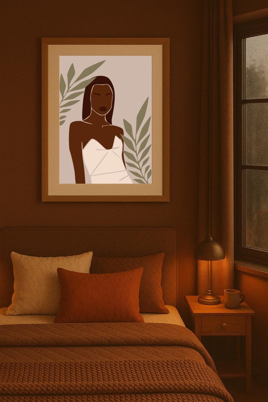 Autumn Wall Art Black Woman Print, White Bandeau Poster, Modern Fashion Illustration, Neutral Wall Decor A3 A4 5x7 4x6 - image 3