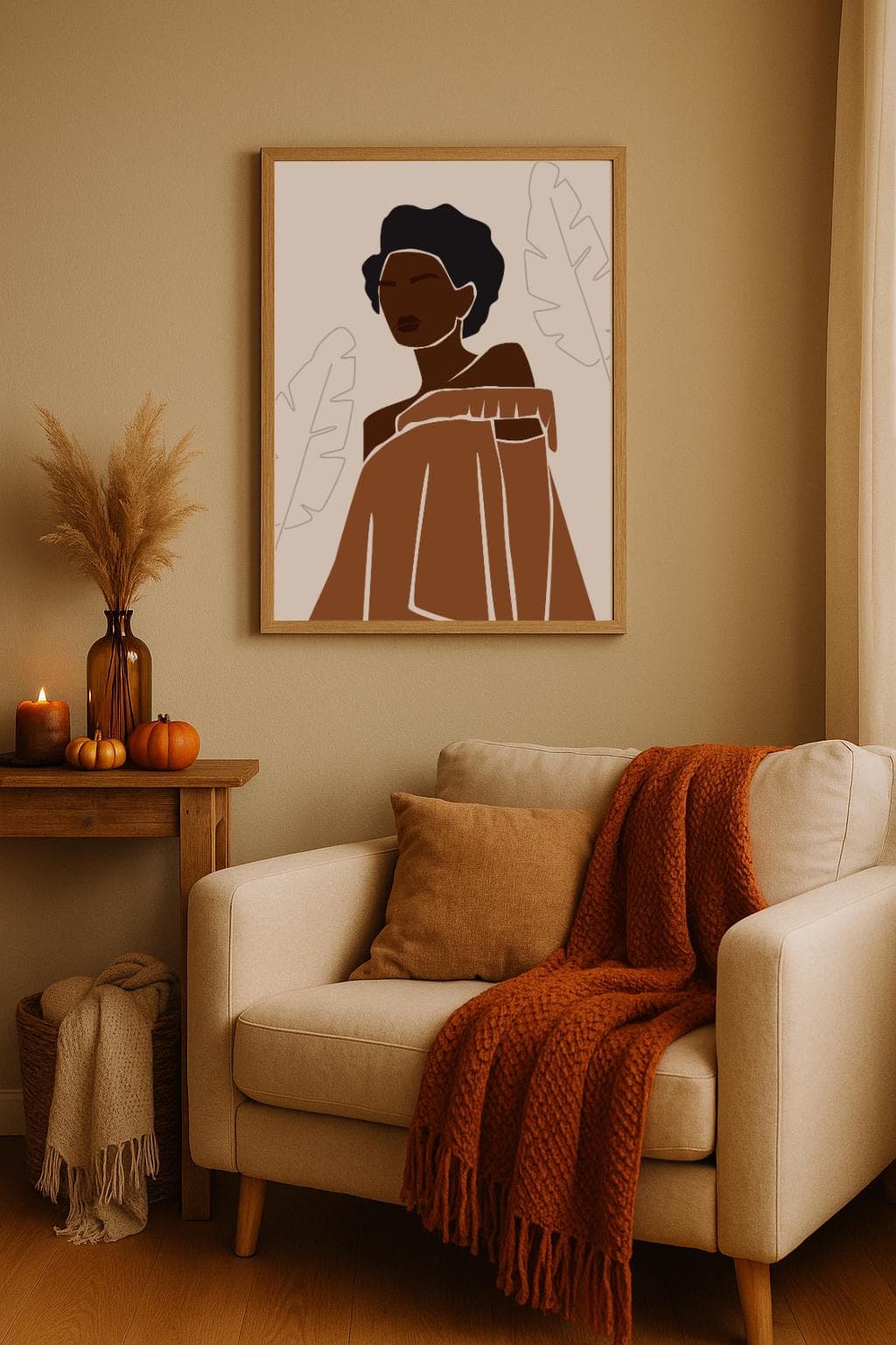 Autumn Wall Art Black Woman Print, Orange Dress Fashion Poster, Modern Minimalist Illustration, Stylish Home Decor A3 A4 5x7 6x4 - image 4
