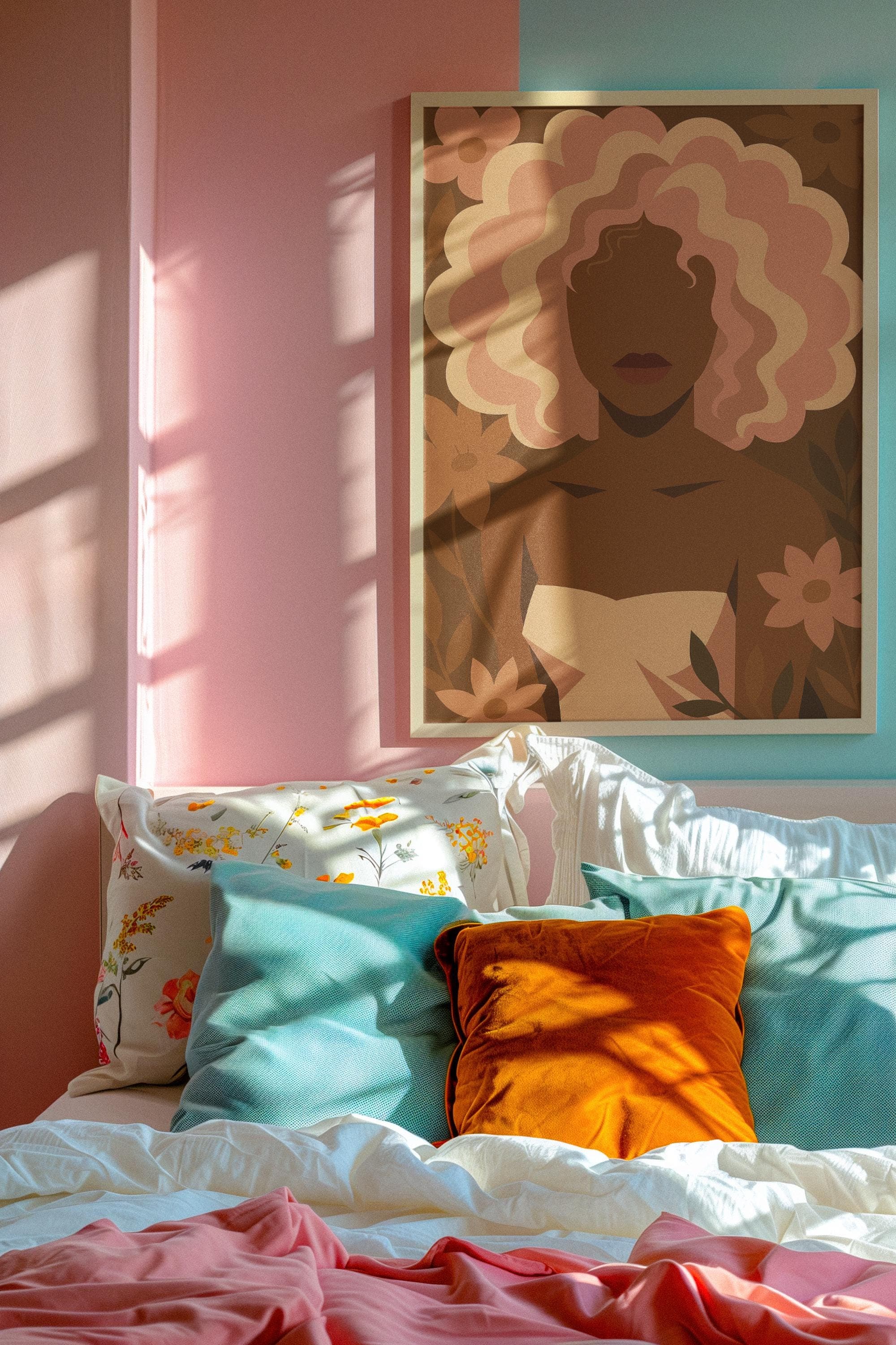 Afrocentric Woman Art Print – Blonde Afro Illustration, Floral Boho Wall Decor - image 4