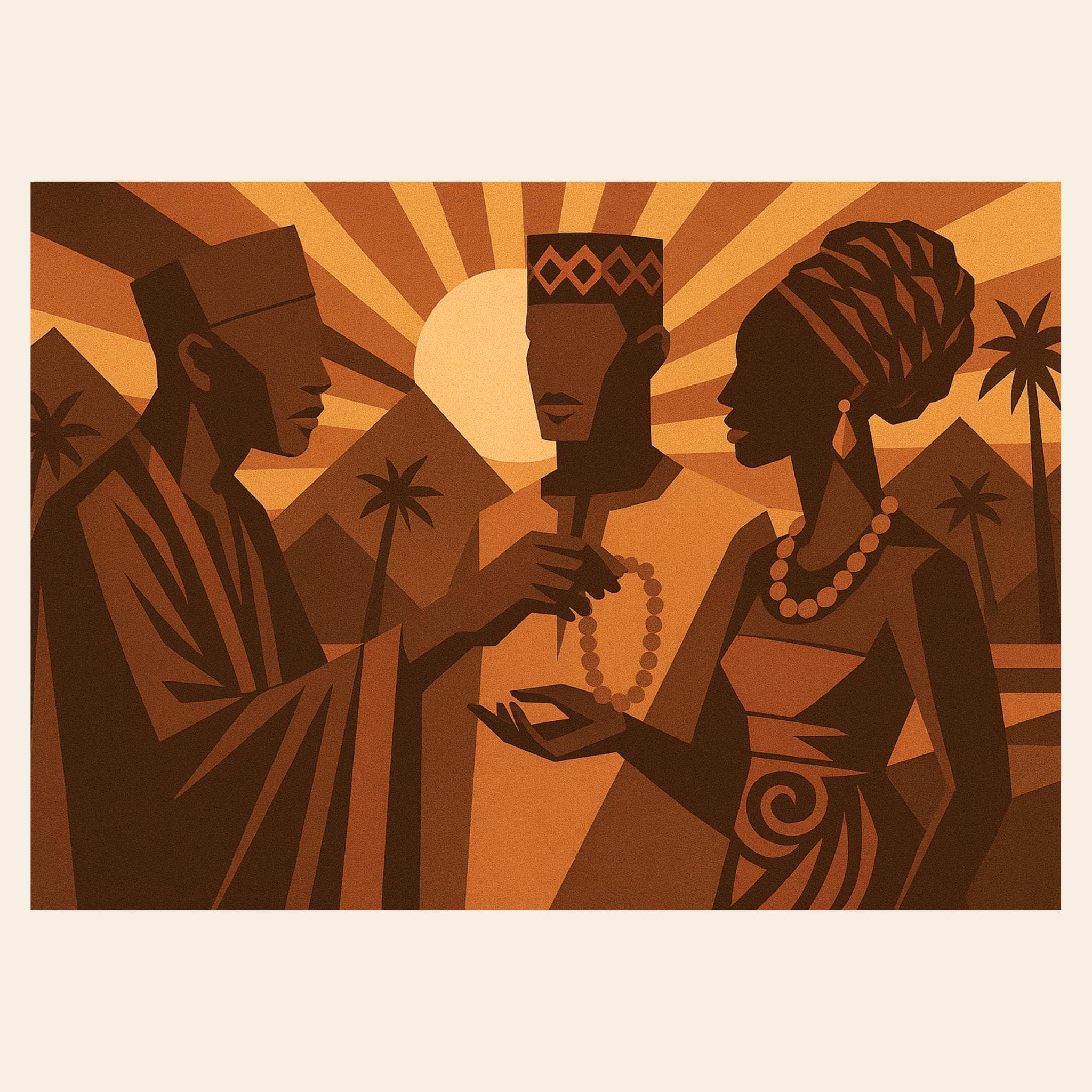 Neutral Abstract Wall Art Print – Brown & Gold Afrocentric Illustration, Modern Digital Download + Phone Wallpaper