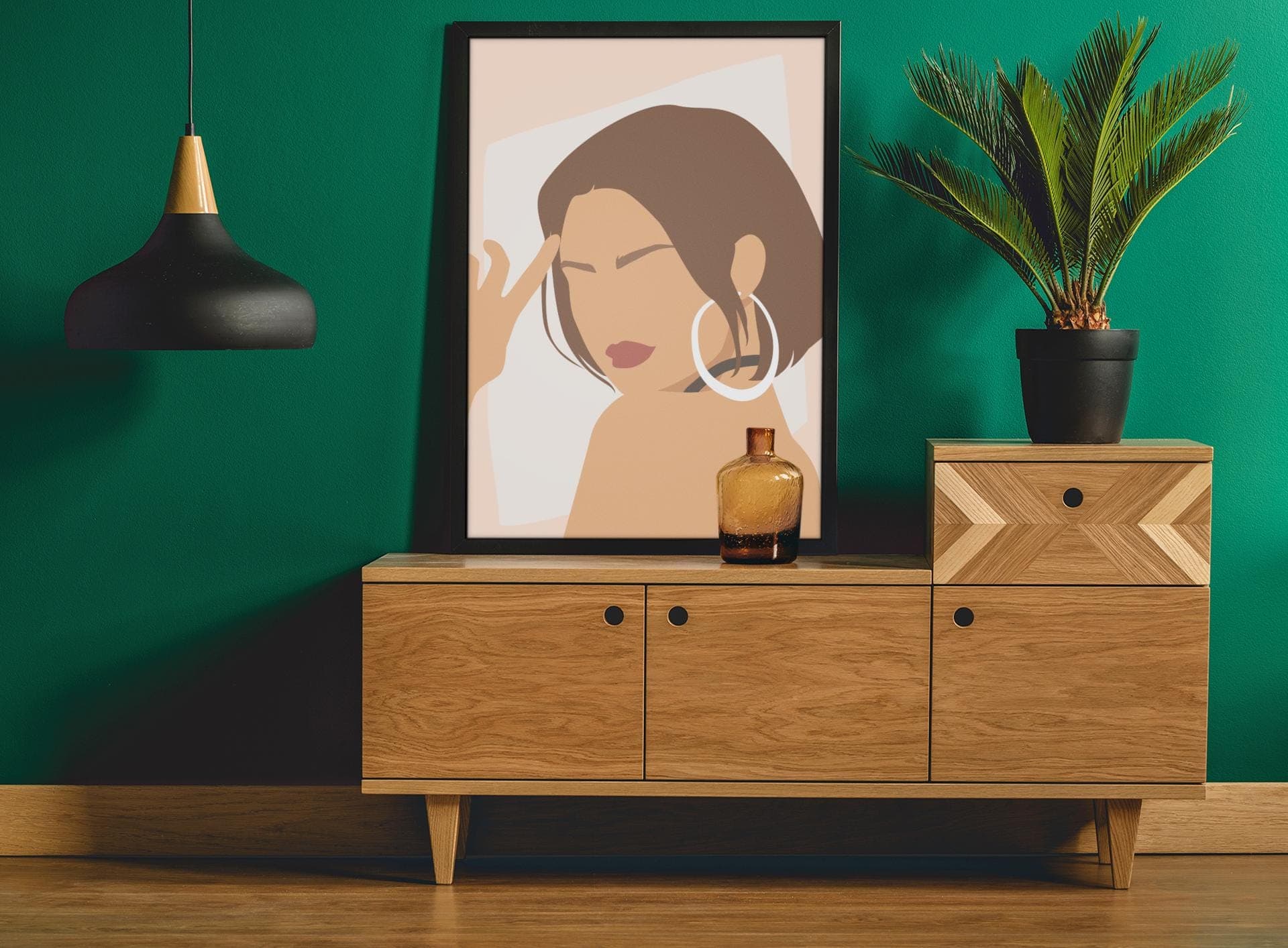 Minimalist Woman Portrait Print – Bob Haircut & Hoop Earrings, Modern Neutral Wall Art - image 3