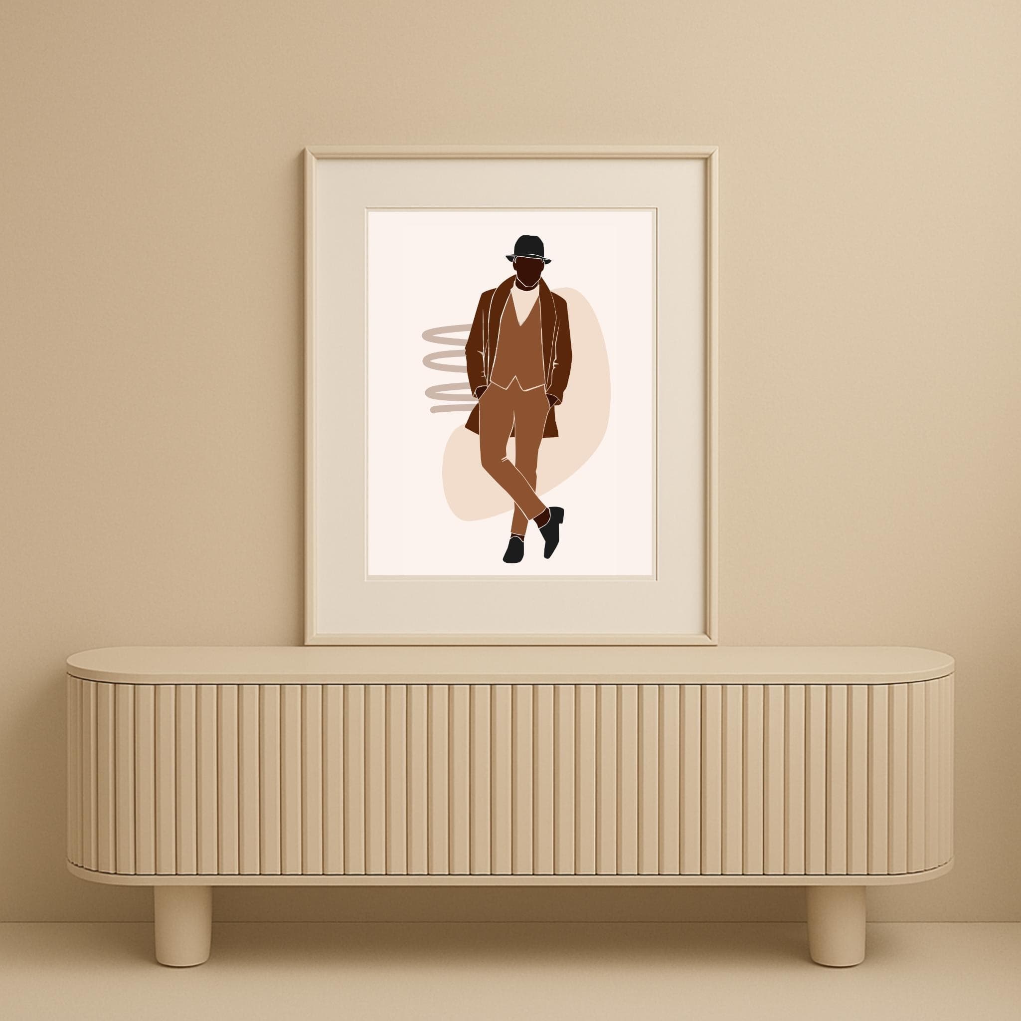 Afrocentric Black Man Portrait Print – Brown Suit & Hat, Stylish Modern Masculine Wall Art - image 5
