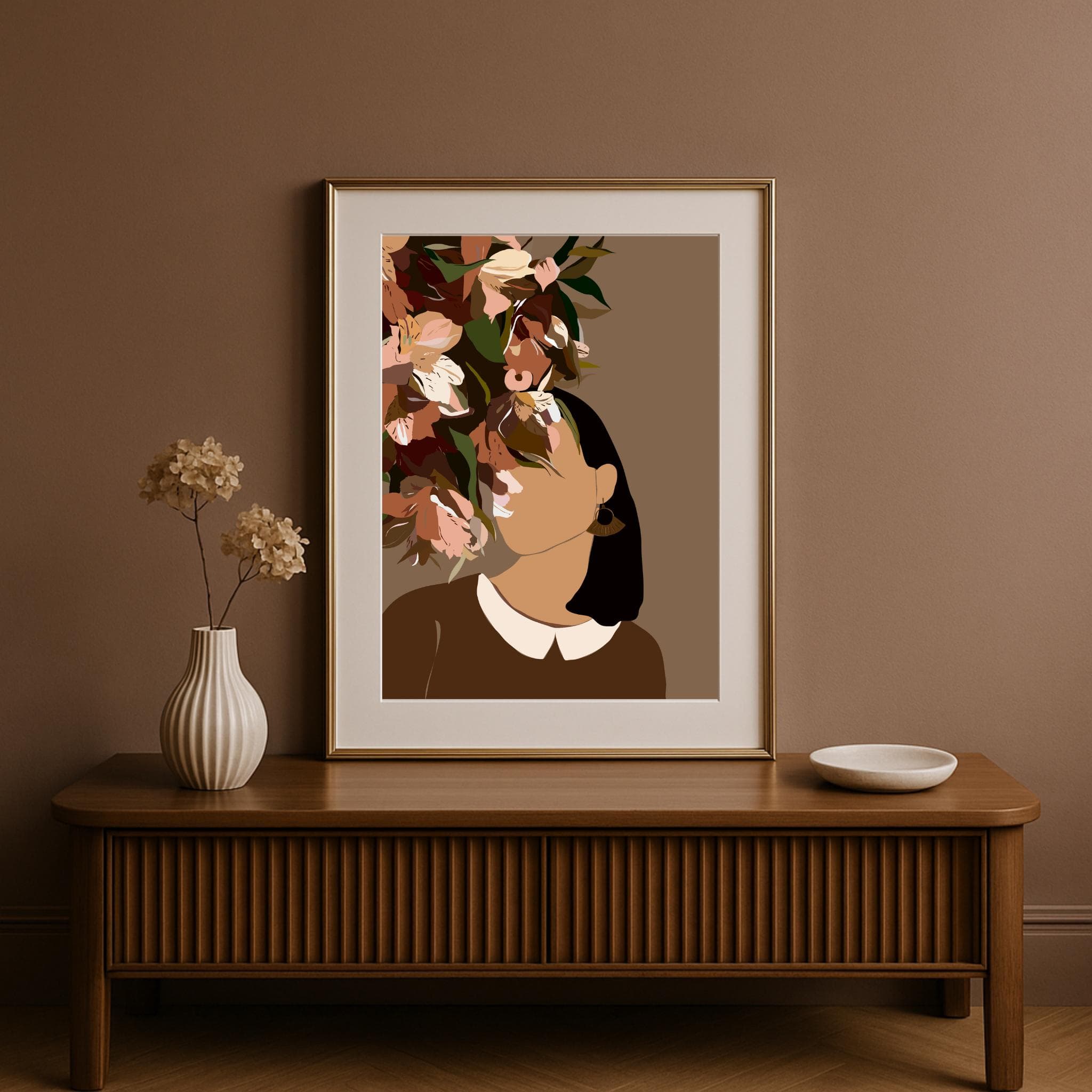 Floral Woman Art Print – Minimalist Botanical Boho Illustration, Neutral A3 Wall Poster - image 5