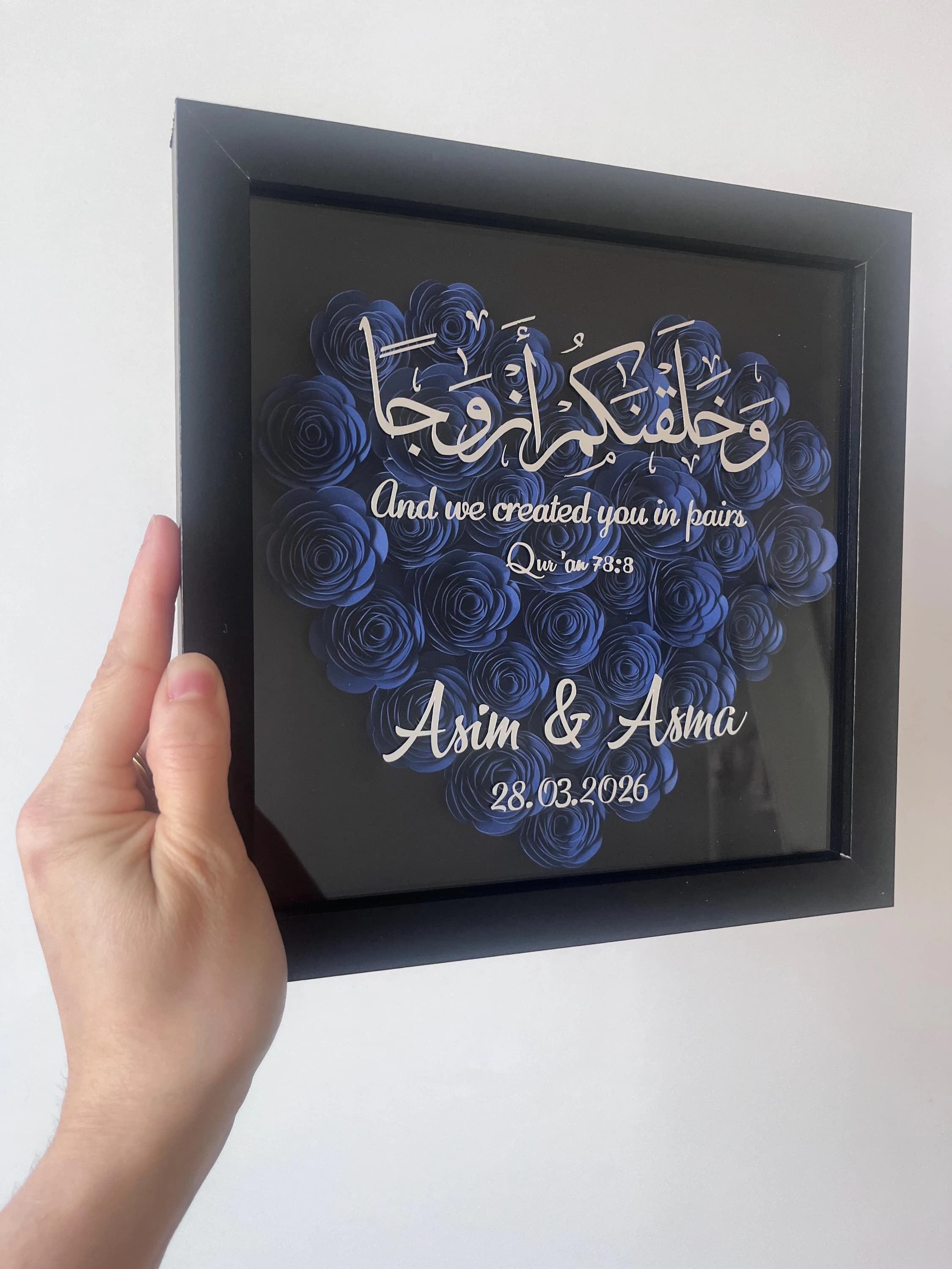 Islamic Wedding Shadow Box Gift for Couple – Personalized Quran Verse Frame with Names Date, Anniversary Keepsake Decor