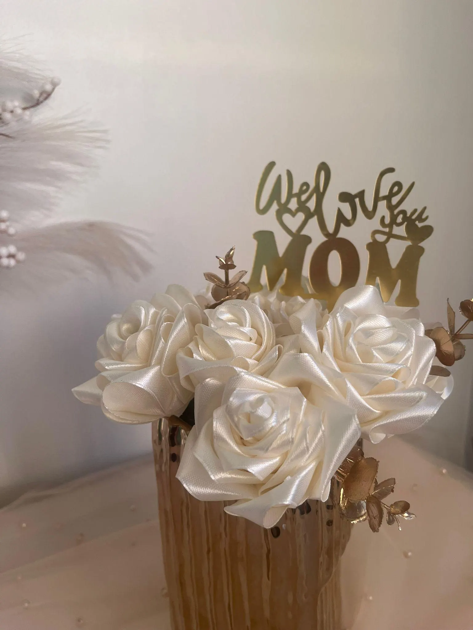 Handmade Satin Rose Bouquet, Eternal Flower Arrangement