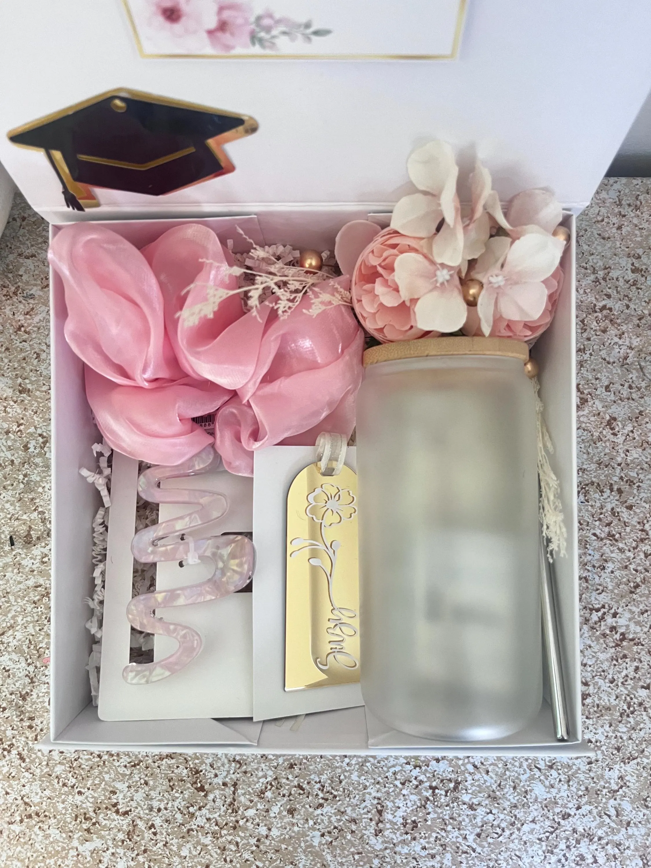 Personalized Graduation Gift Favor Box 2026 for her Keepsake Hamper with Name, Tumbler Bookmark Hair Accessory, Grad Present