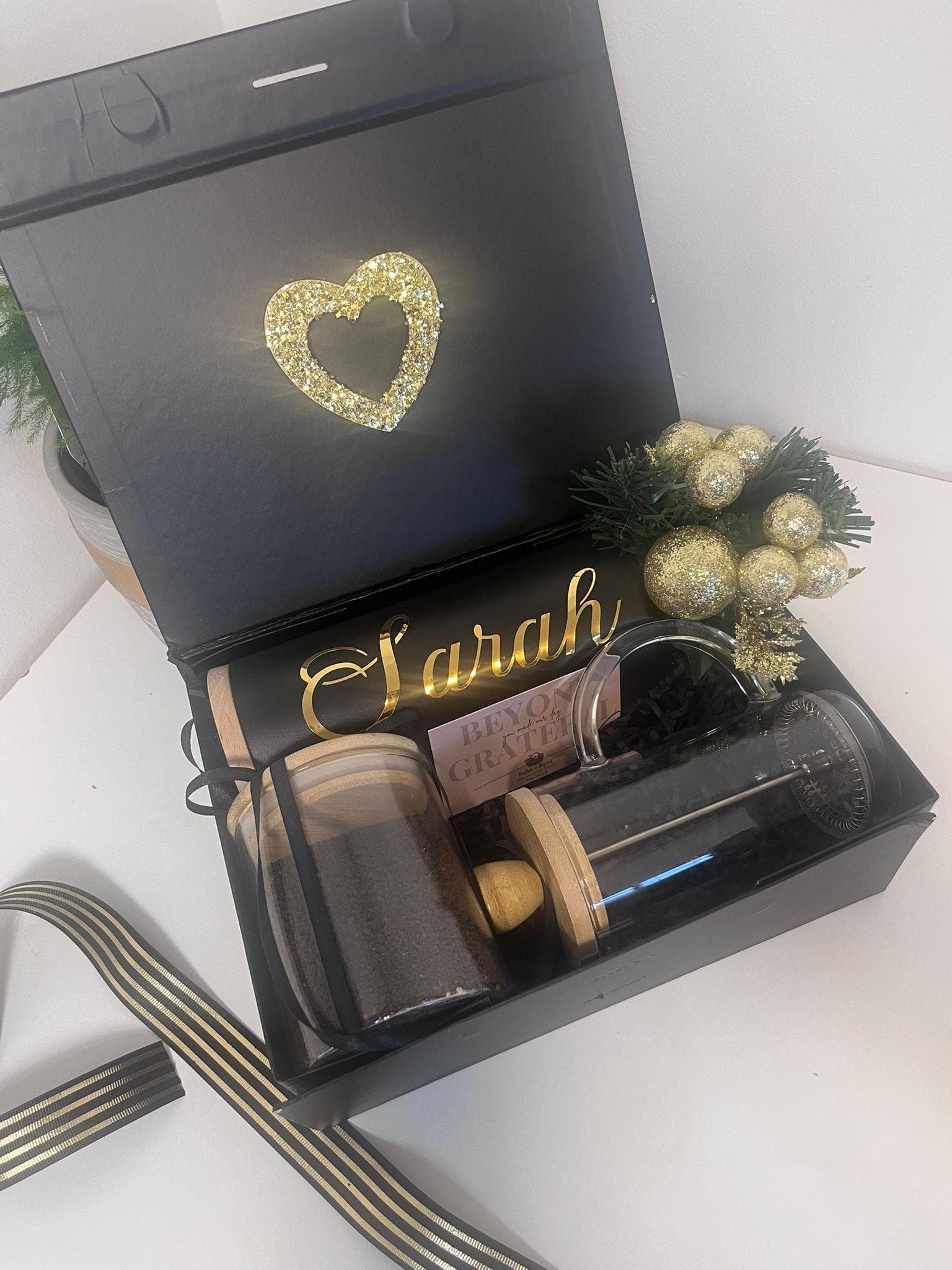 Personalized Coffee Gift Box: Custom Mug, French Press, Fresh Coffee, Happy New Year Hamper