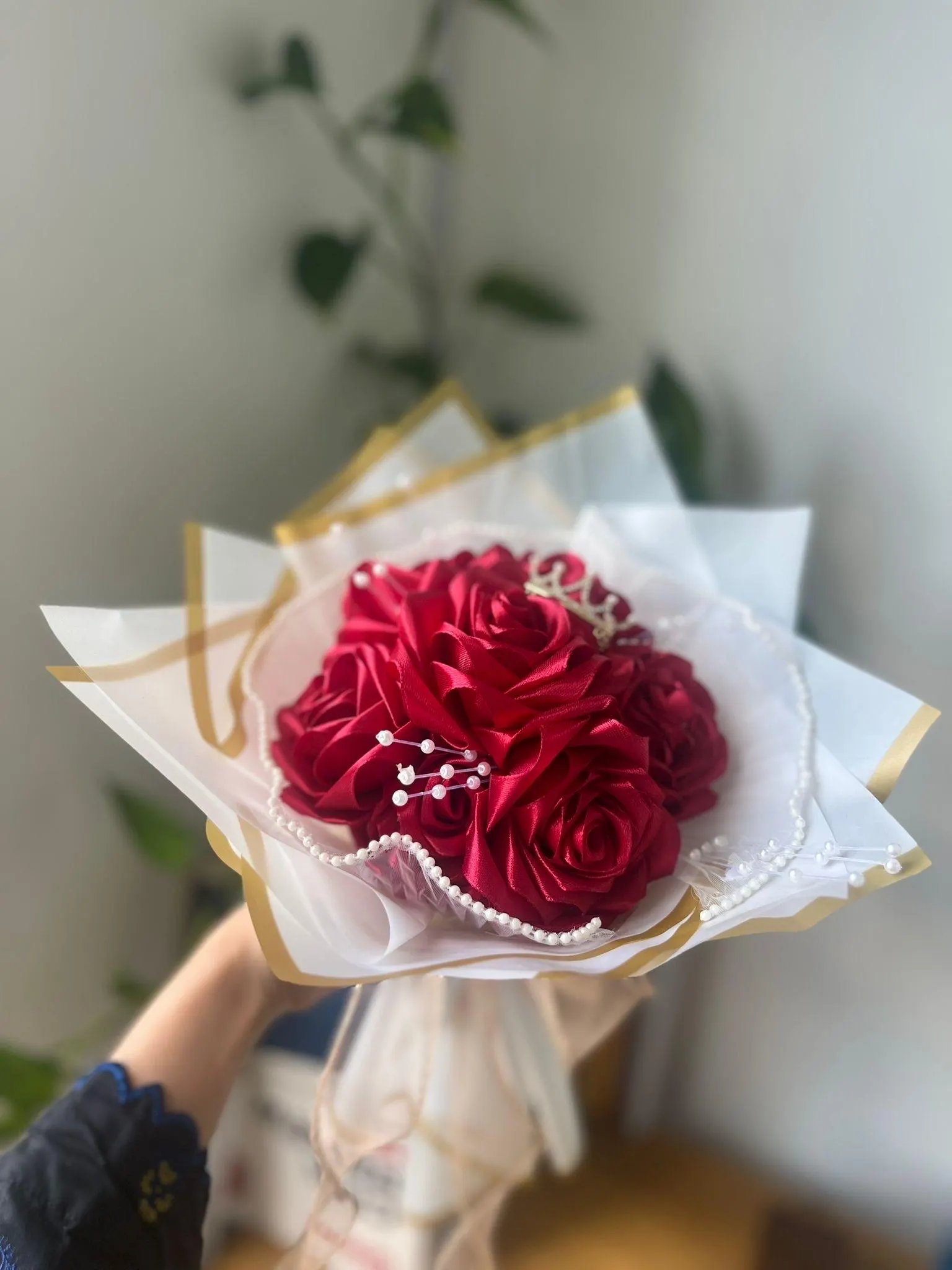 Handmade Satin Rose Bouquet, Eternal Flower Arrangement - image 3