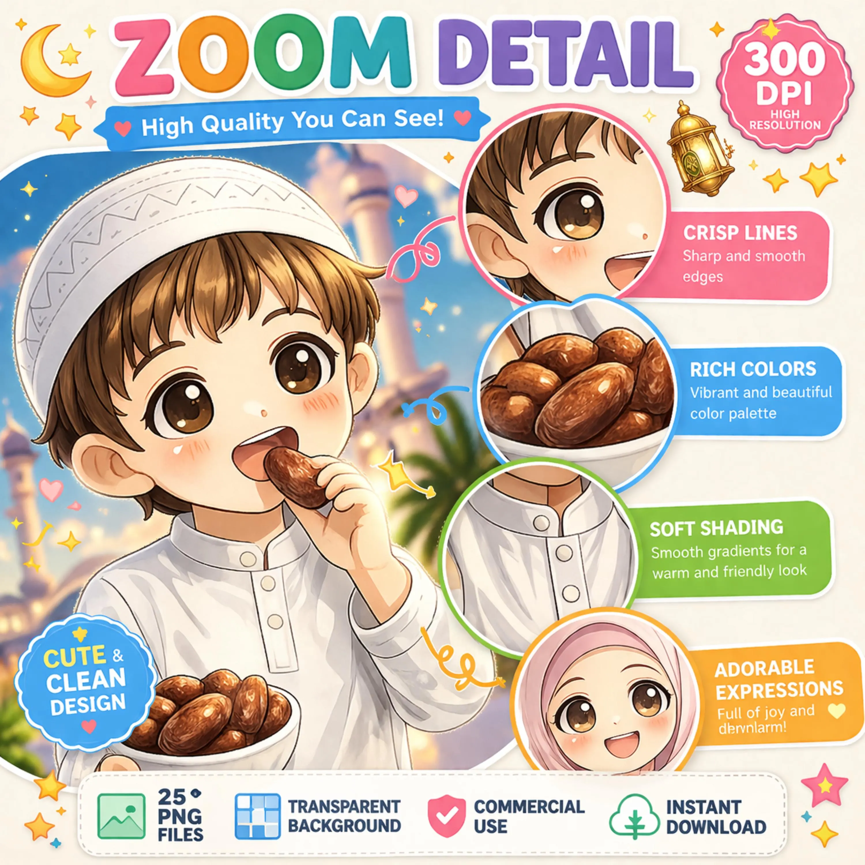 Ramadan Kids Clipart Bundle, Islamic Children PNG Files (Digital Download) - image 2