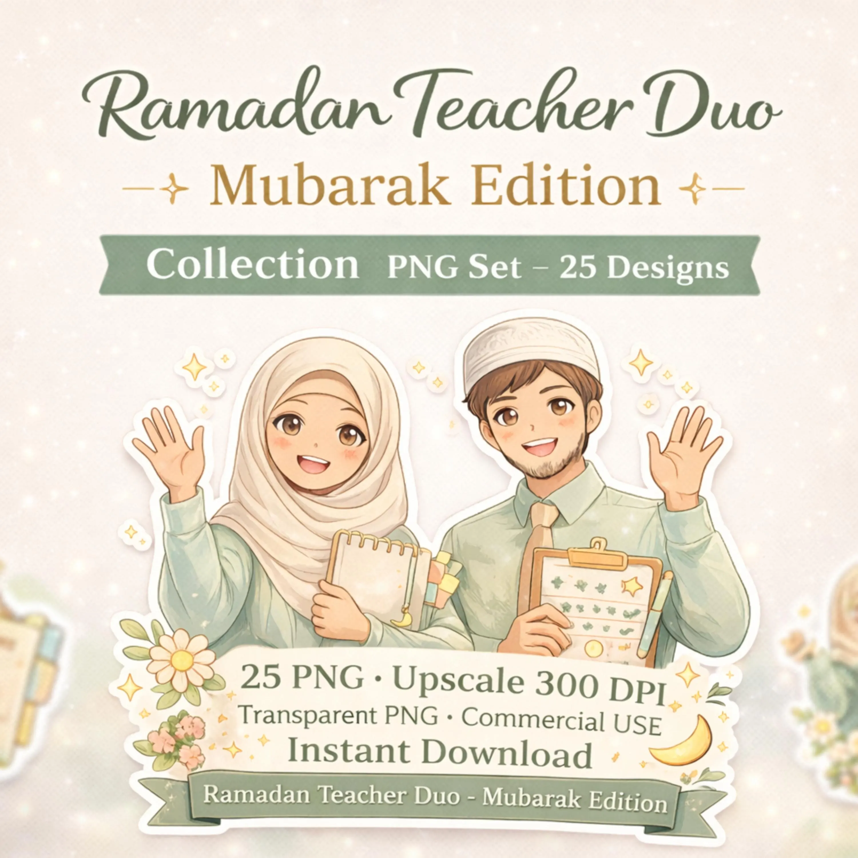 Ramadan Teacher Clipart PNG Bundle – Mubarak Edition, 25 Designs (Digital Download)