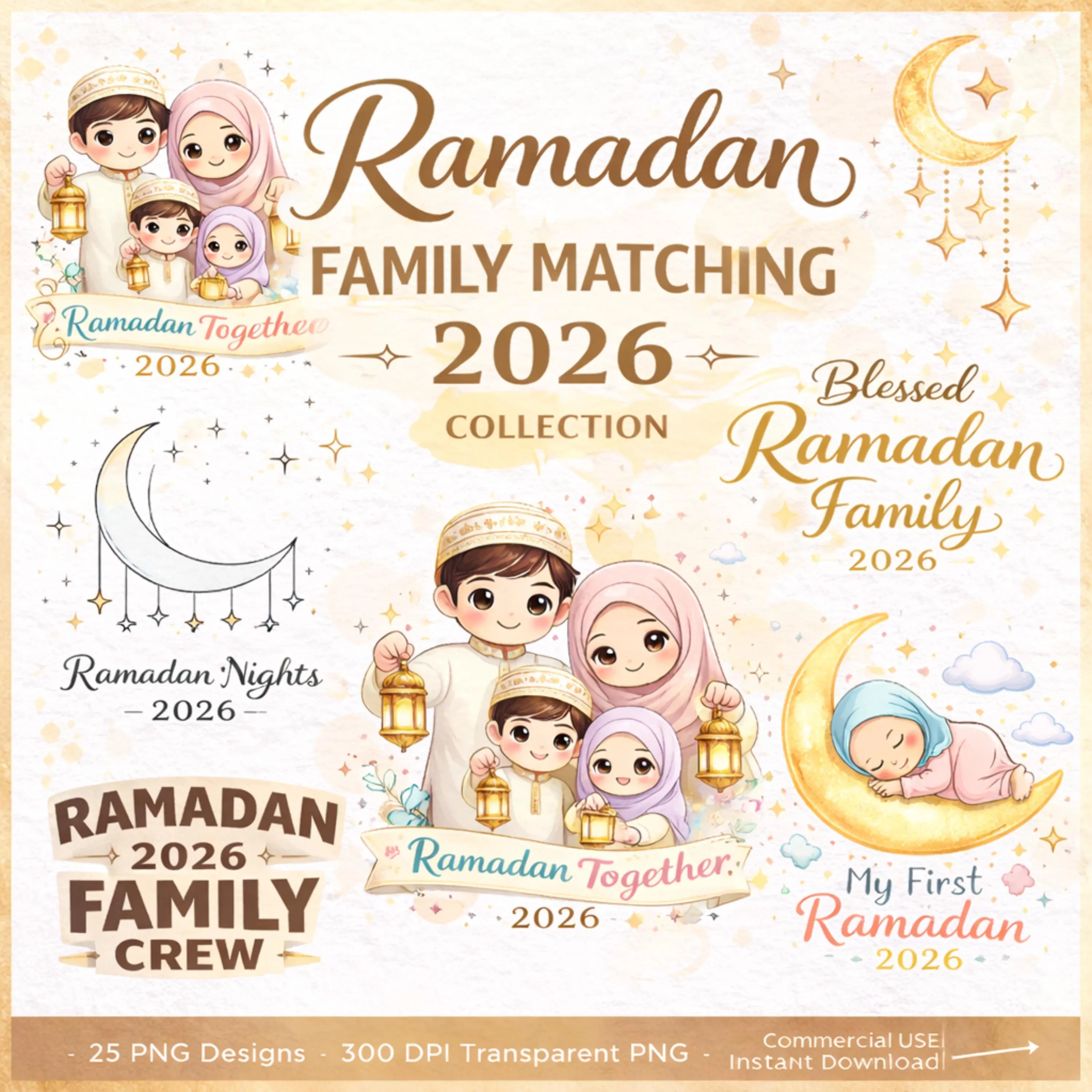 Ramadan Family Matching PNG Bundle – 25 Transparent Designs, Commercial Use