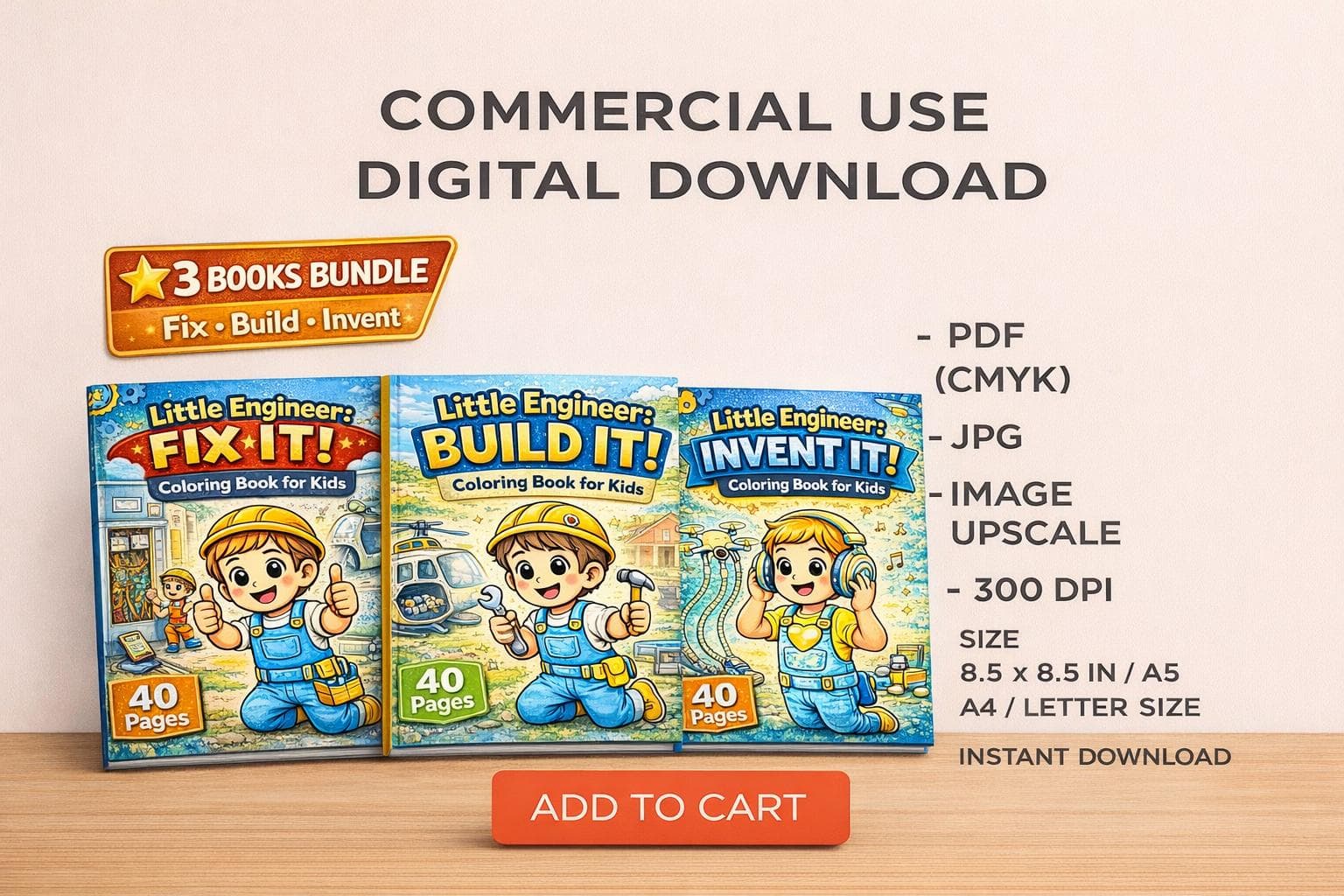 Little Engineer Coloring Book Bundle | 120 Pages, Fix Build Invent (Digital Download)