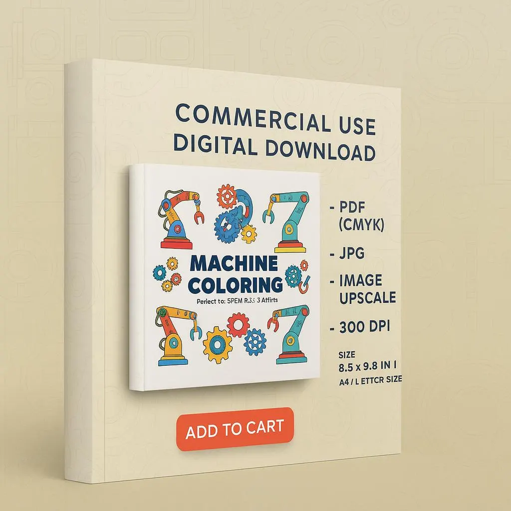 Machine Coloring Pages | 20 Printable Sheets PDF | A4 Letter 8.5x8.5 | Commercial Use