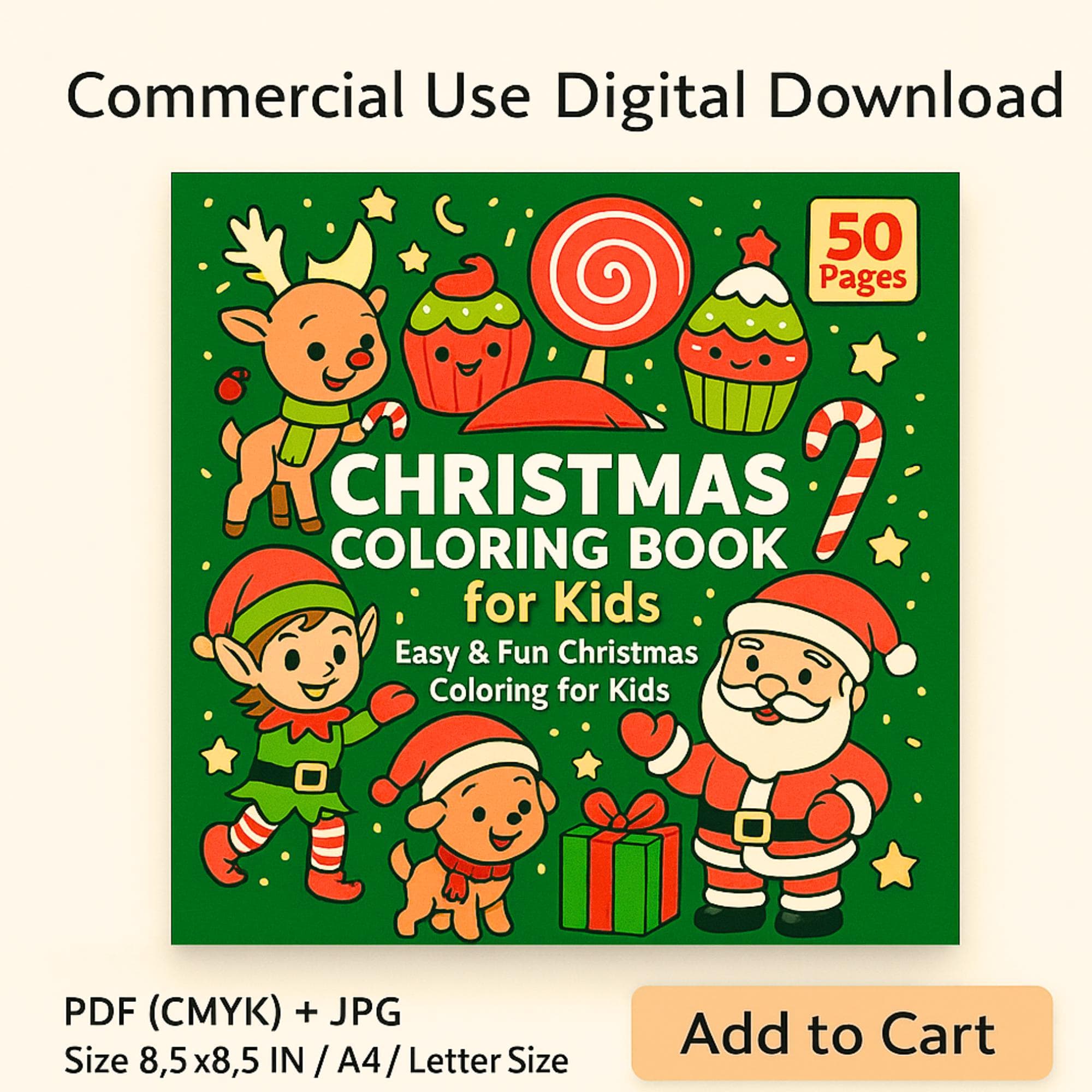 Christmas Kids Art – 50 Designs | Digital Download PDF + JPG | A4 / Letter / 8.5x8.5