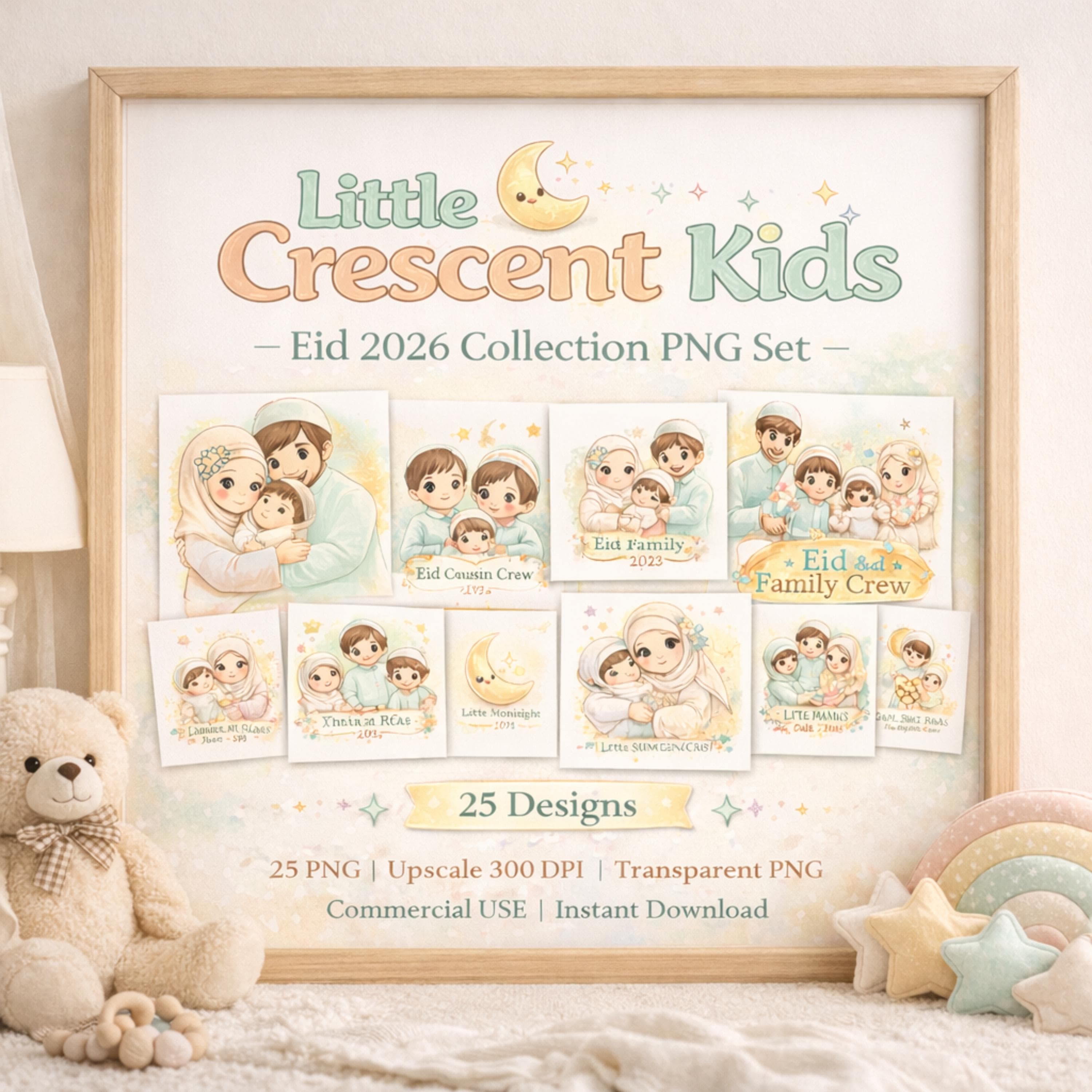 Little Crescent Kids Eid 2026 PNG Bundle – Pastel Muslim Family Designs (Digital Download) - image 3