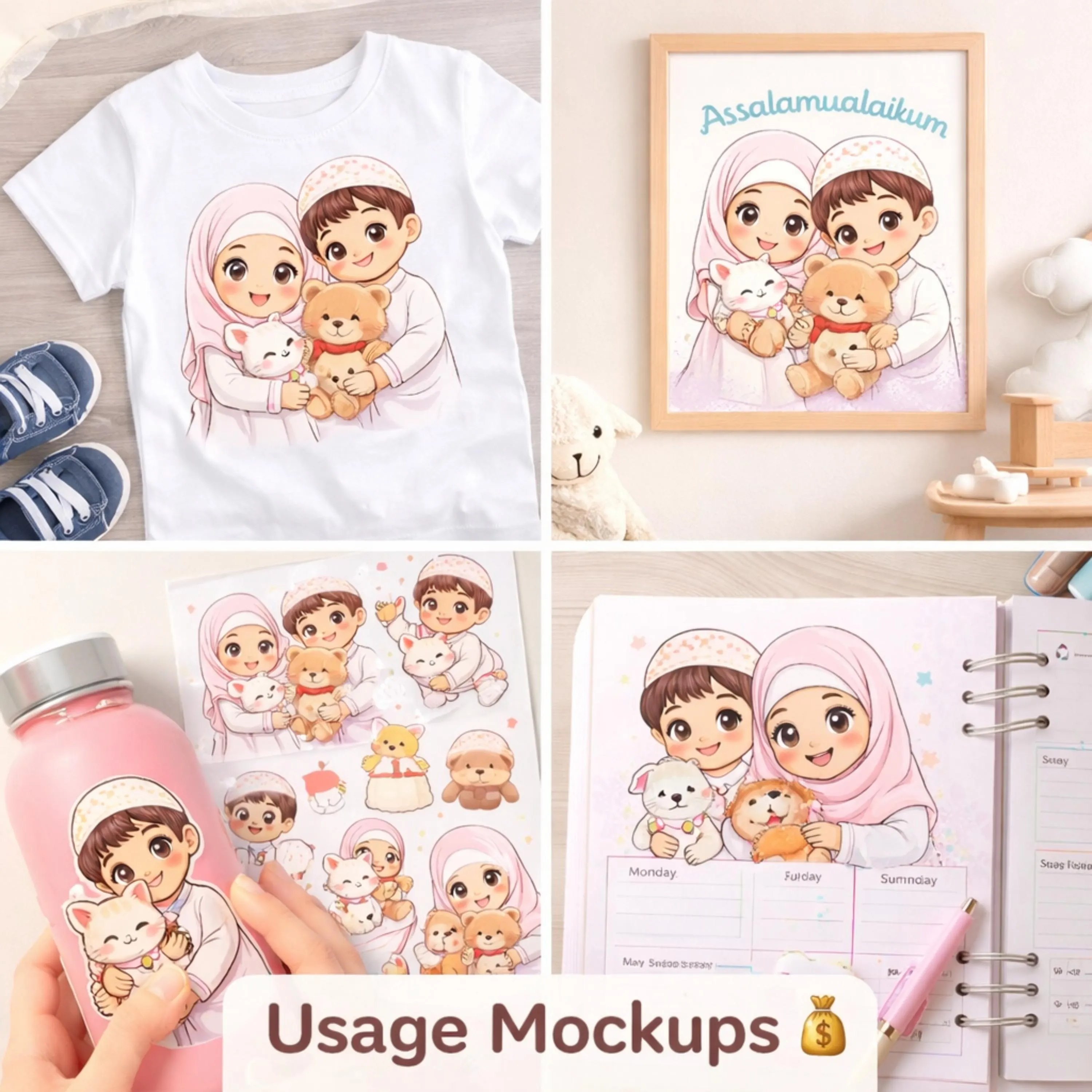 Muslim Kids Clipart, Pastel Illustrations, Worksheets & Activities (Instant Download) - image 3