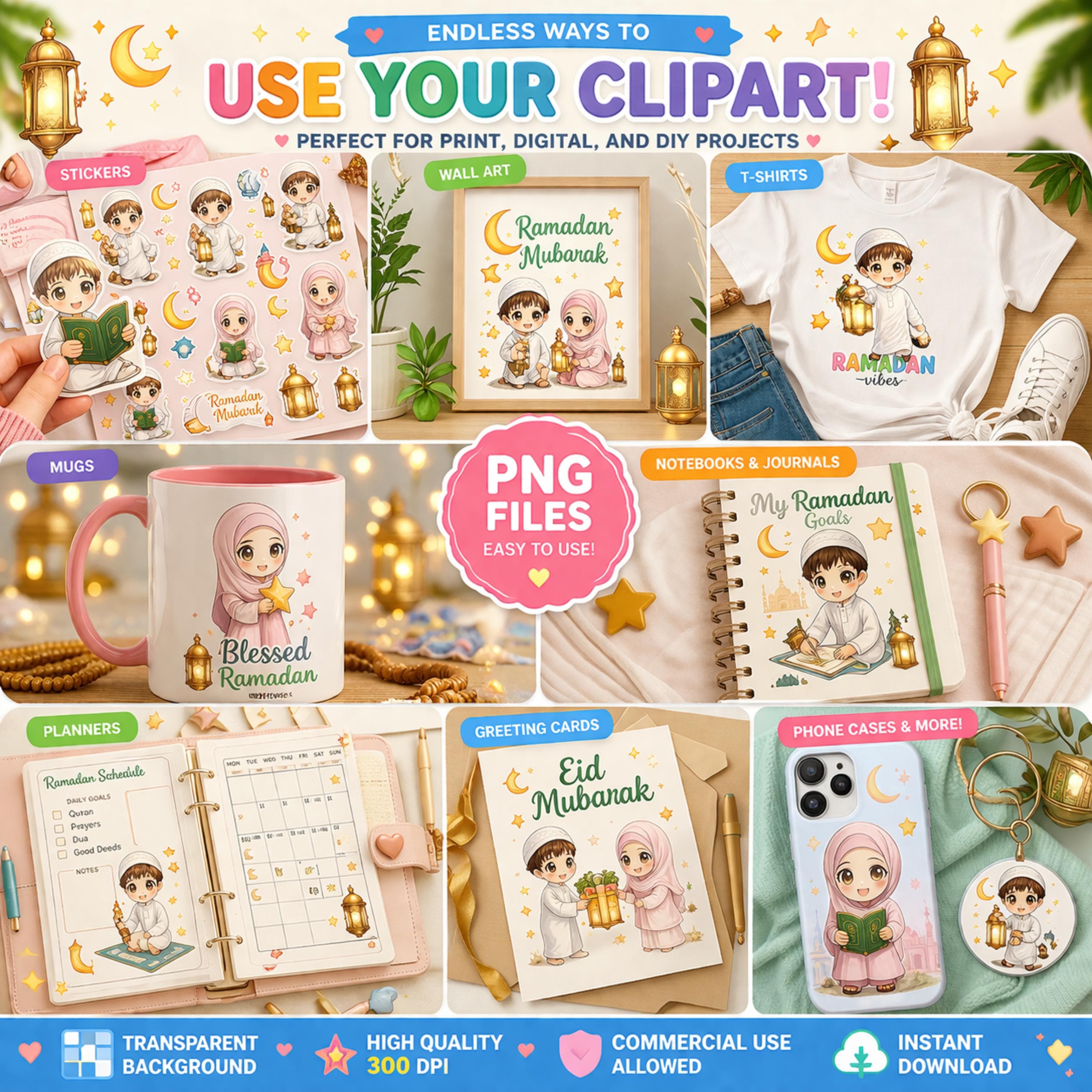 Ramadan Kids Clipart Bundle, Islamic Children PNG Files (Digital Download) - image 3