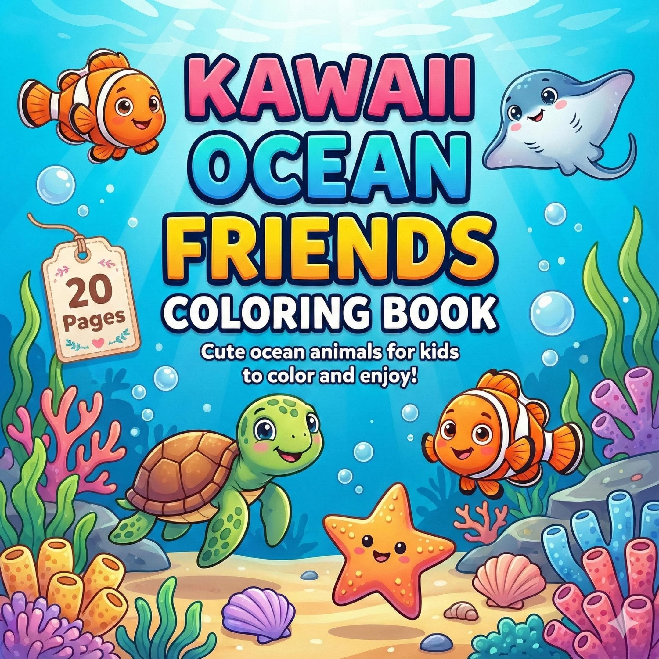 Kawaii Ocean Friends Coloring Book for Kids | Sea Animals Coloring Pages | Underwater Creatures Printable | - image 5