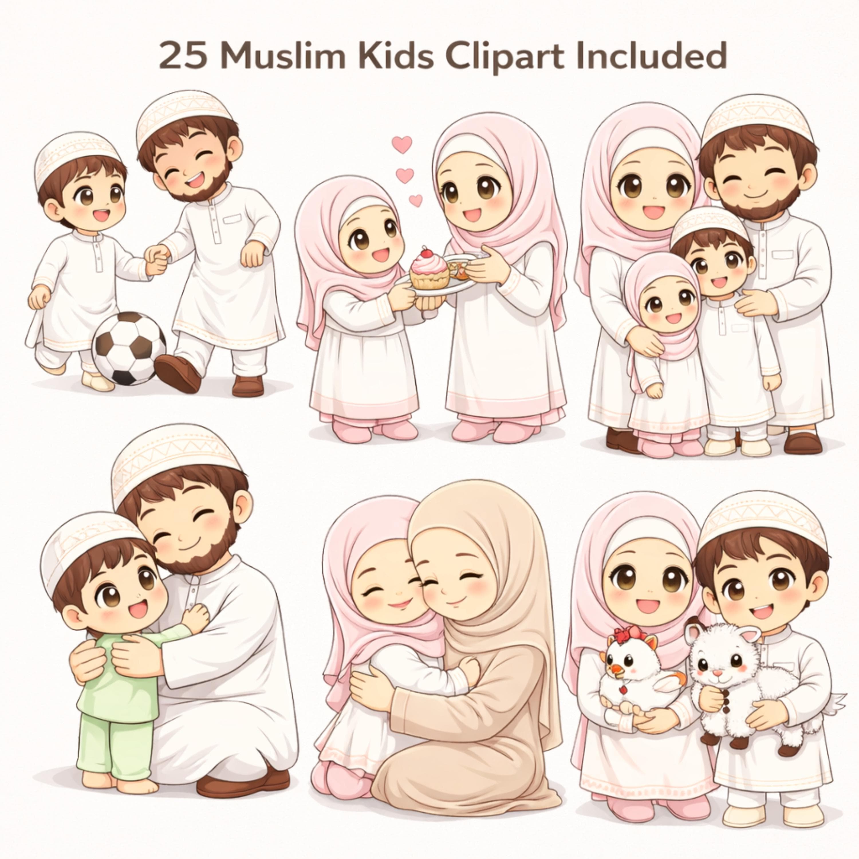 Muslim Kids Clipart, Pastel Illustrations, Worksheets & Activities (Instant Download) - image 4