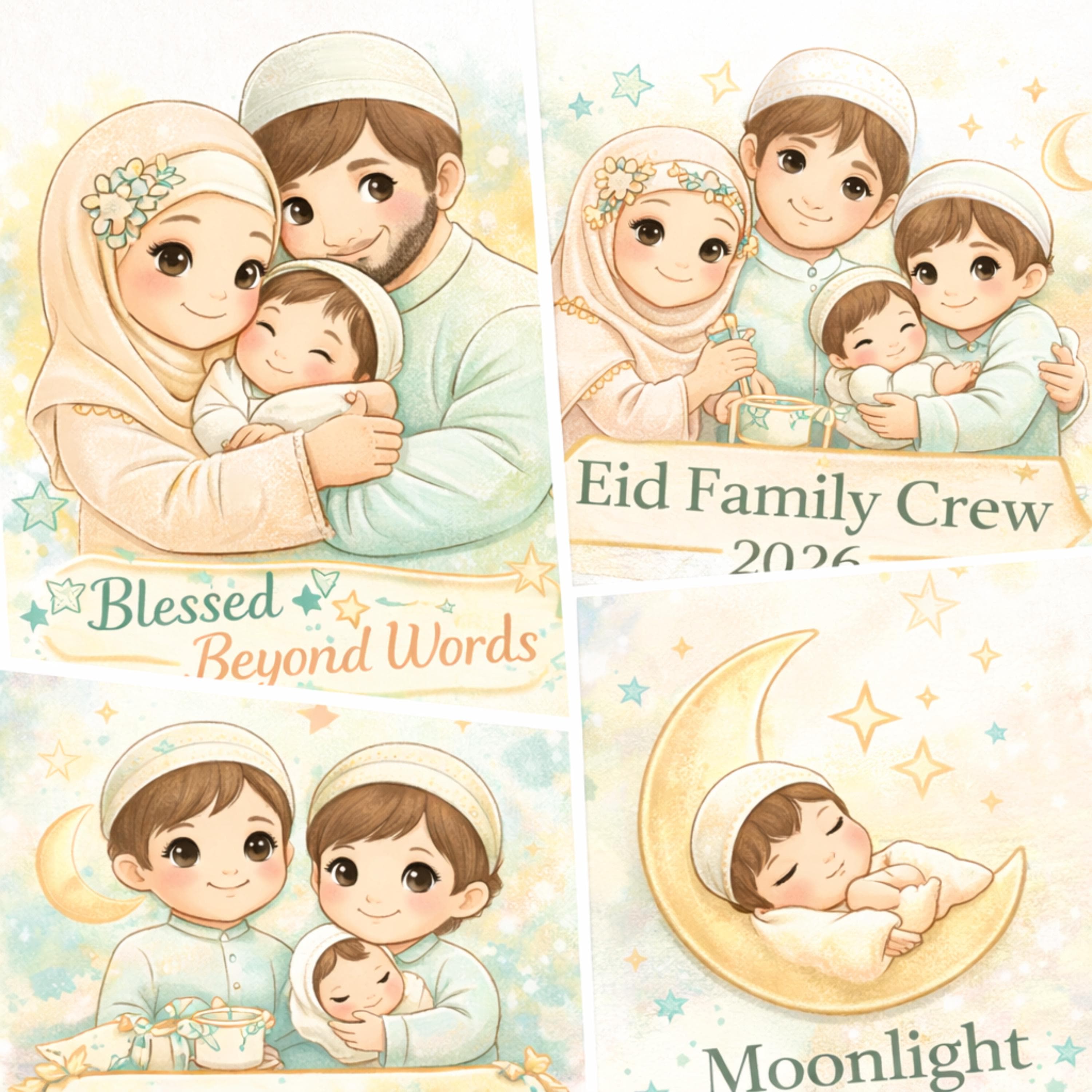 Little Crescent Kids Eid 2026 PNG Bundle – Pastel Muslim Family Designs (Digital Download) - image 4