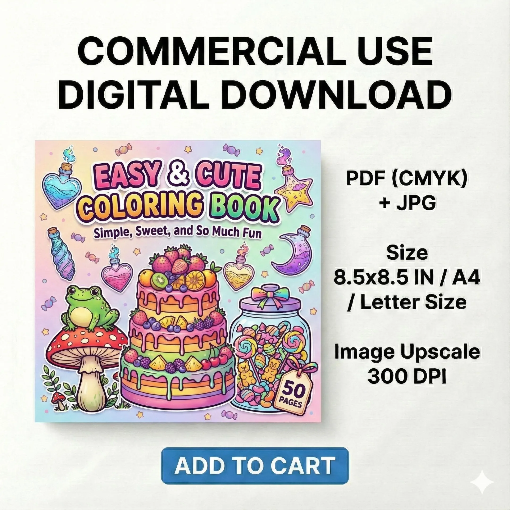 Kids Printable Pages 50-Pack |  Line Art | PDF CMYK + JPG | A4 Letter 8.5x8.5