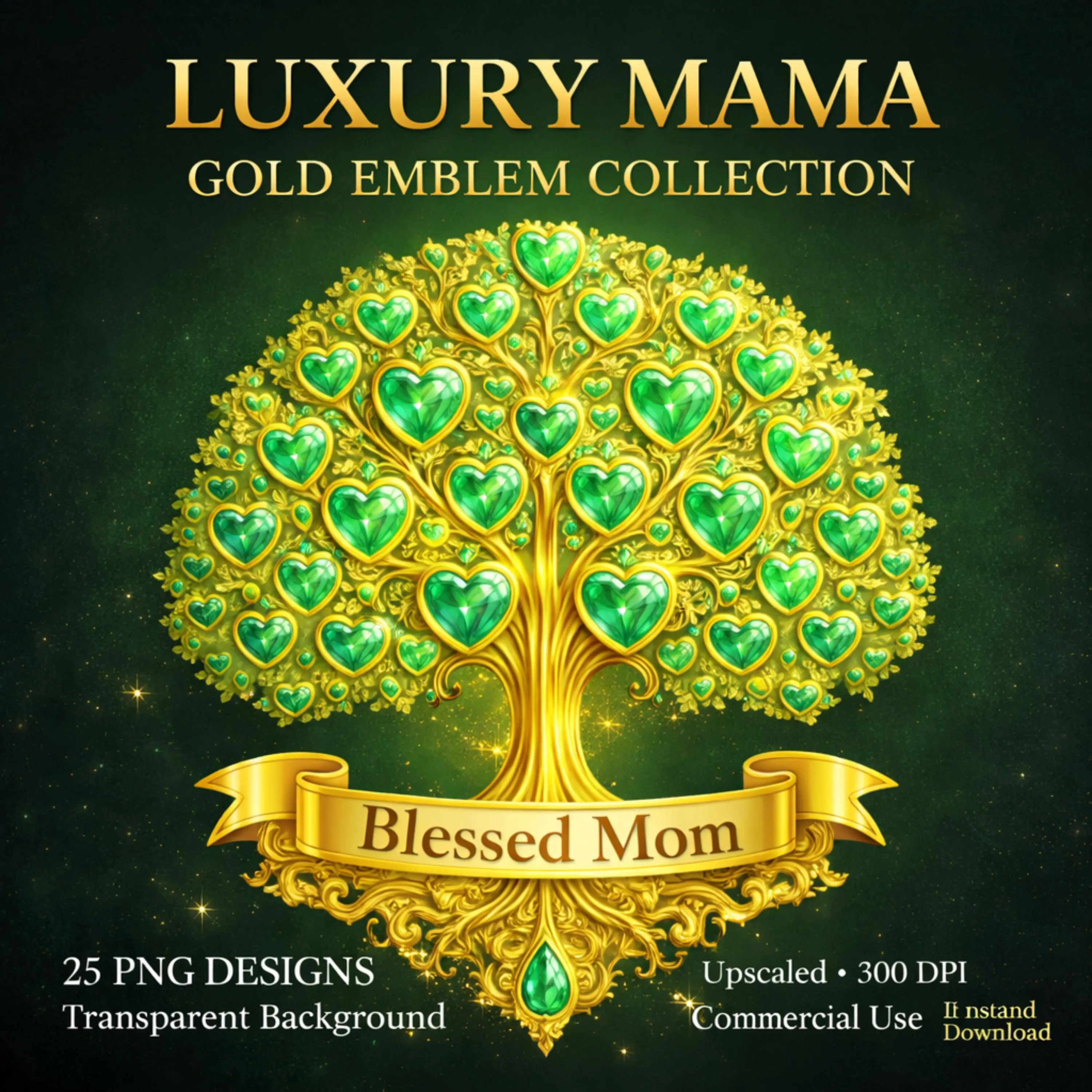 Luxury Mama Gold Emblem PNG Bundle, Mother's Day Clipart (Instant Download)