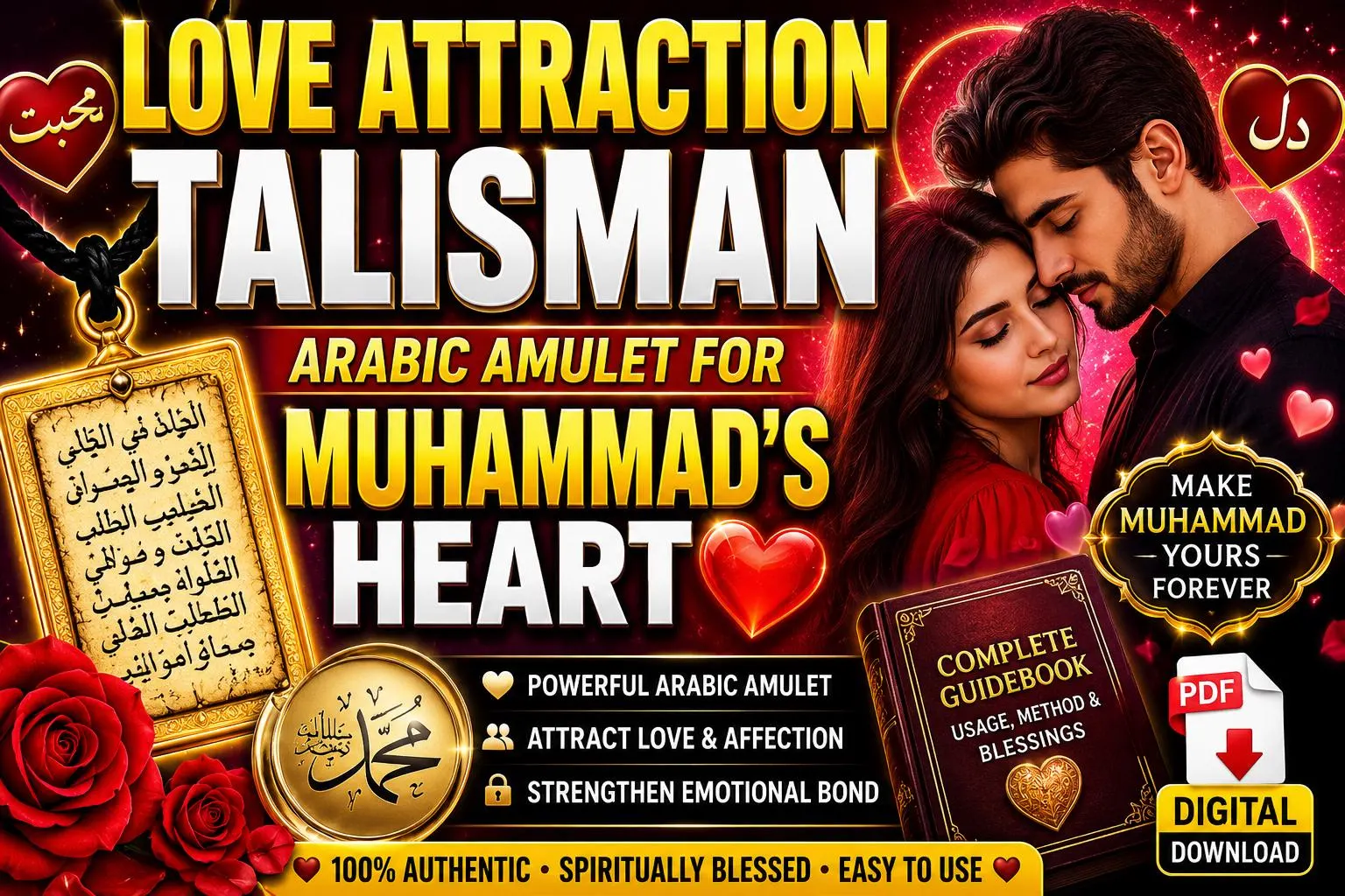 Love Attraction Talisman: Arabic Amulet for Muhammad's Heart (Digital Download, with Guidebook