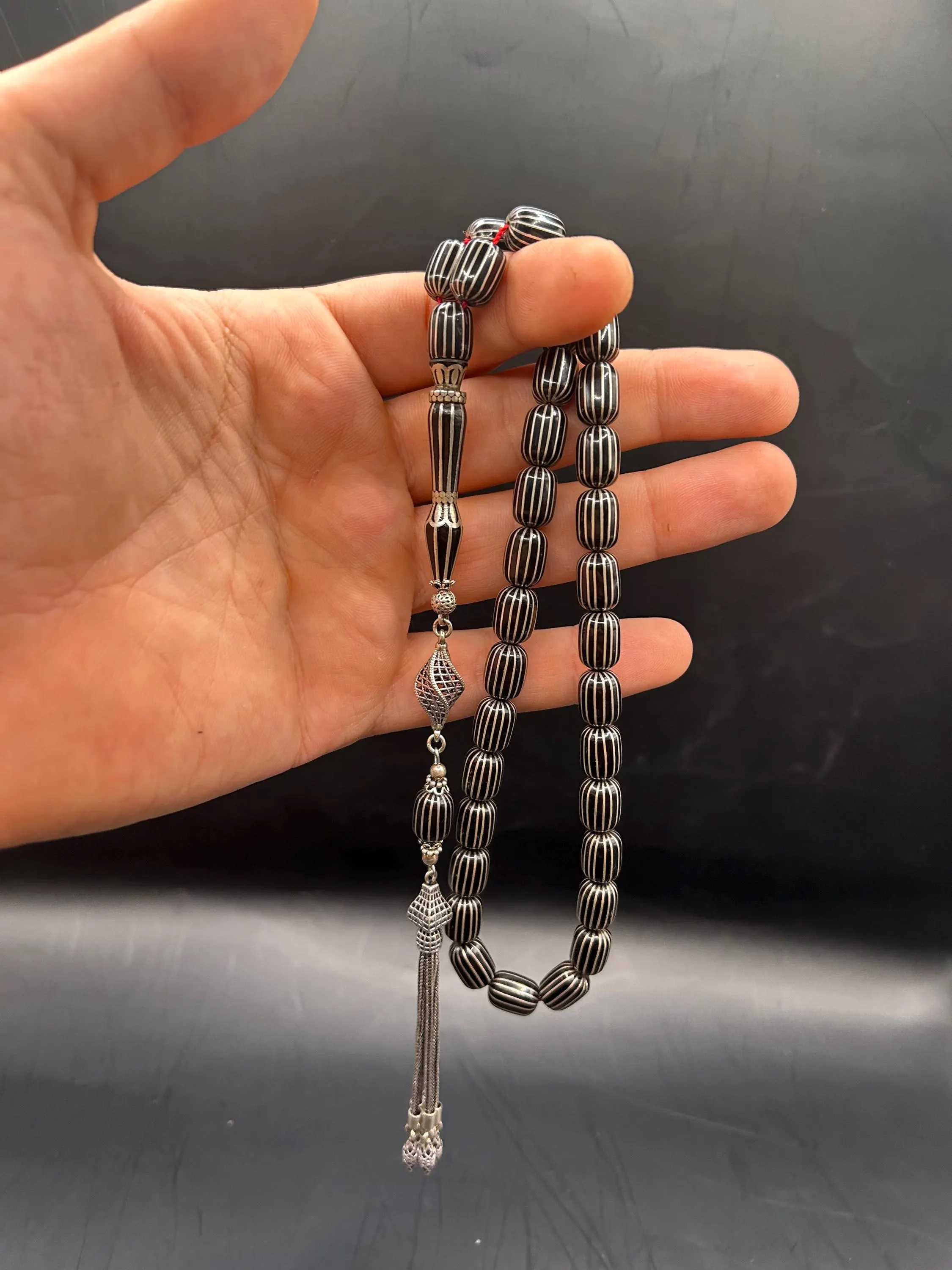 Handmade Oltu Stone Tasbih, 16 Split Cut Prayer Beads, Sterling Silver Imam, Turkish Misbaha - image 3