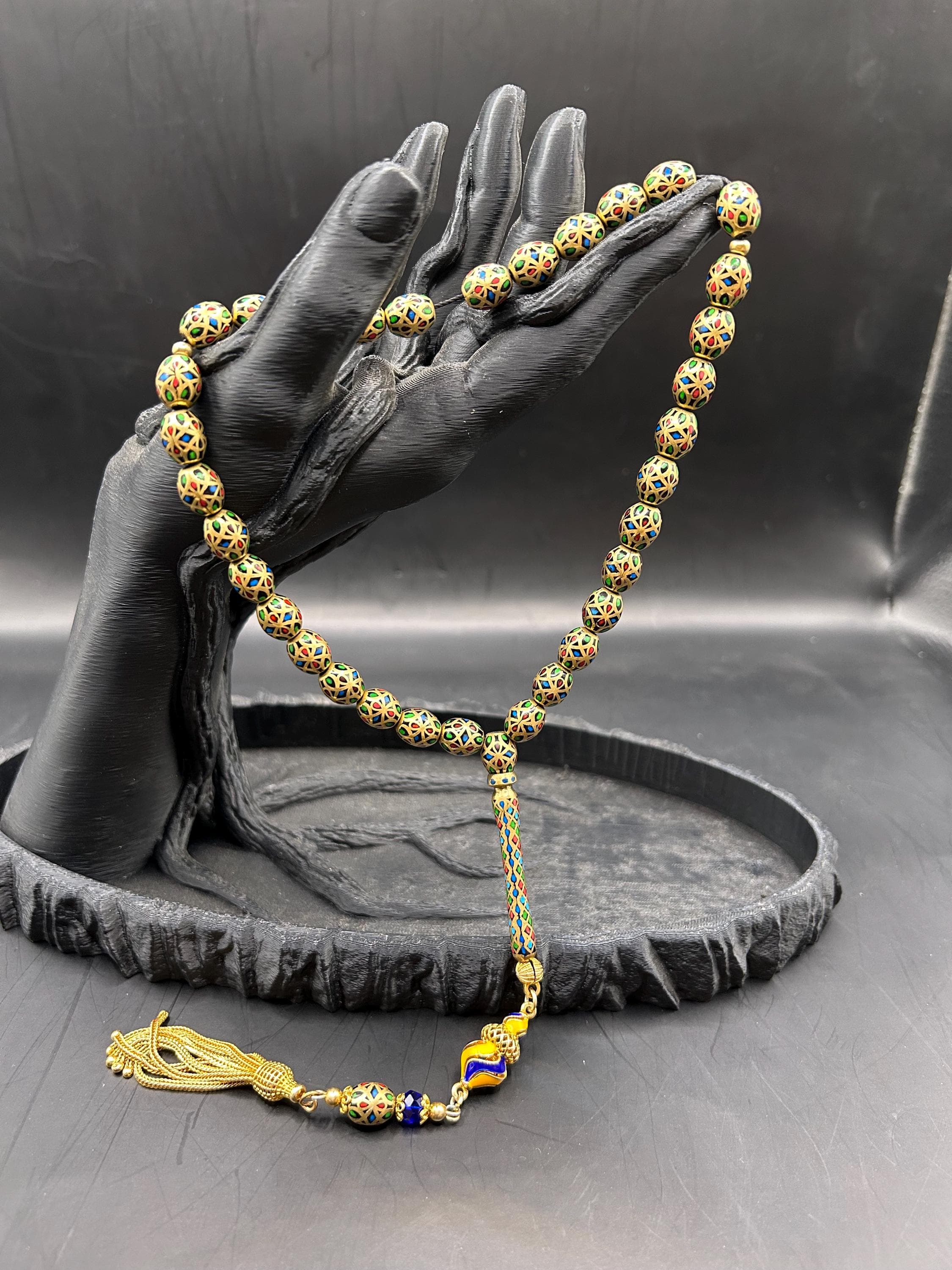 Handmade Cage Oltu Tasbih, Ottoman Style Prayer Beads, Sterling Silver Tassel, Luxury Misbaha, Islamic Gift for Men