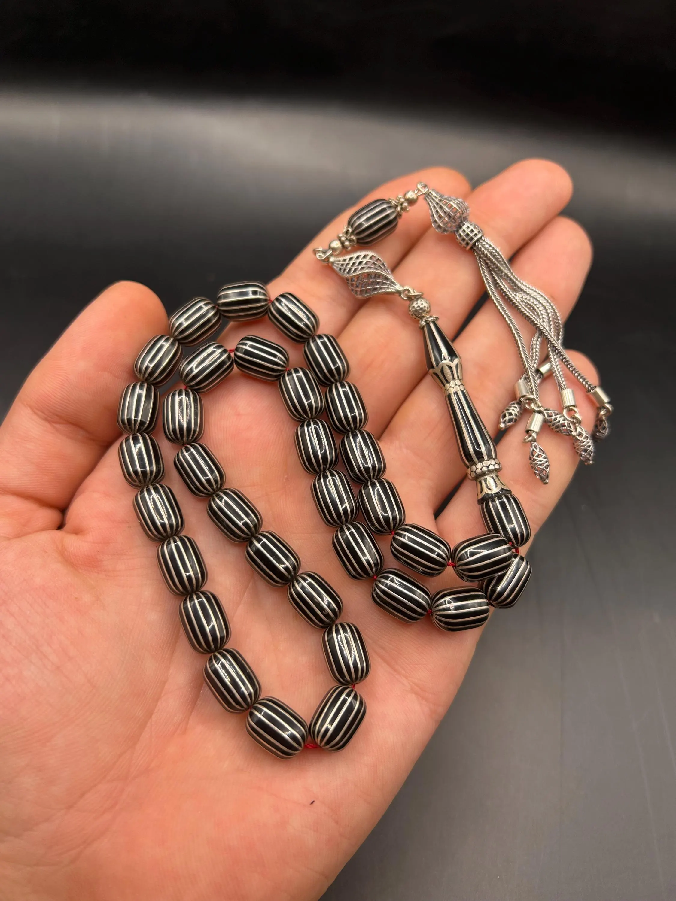 Handmade Oltu Stone Tasbih, 16 Split Cut Prayer Beads, Sterling Silver Imam, Turkish Misbaha - image 4