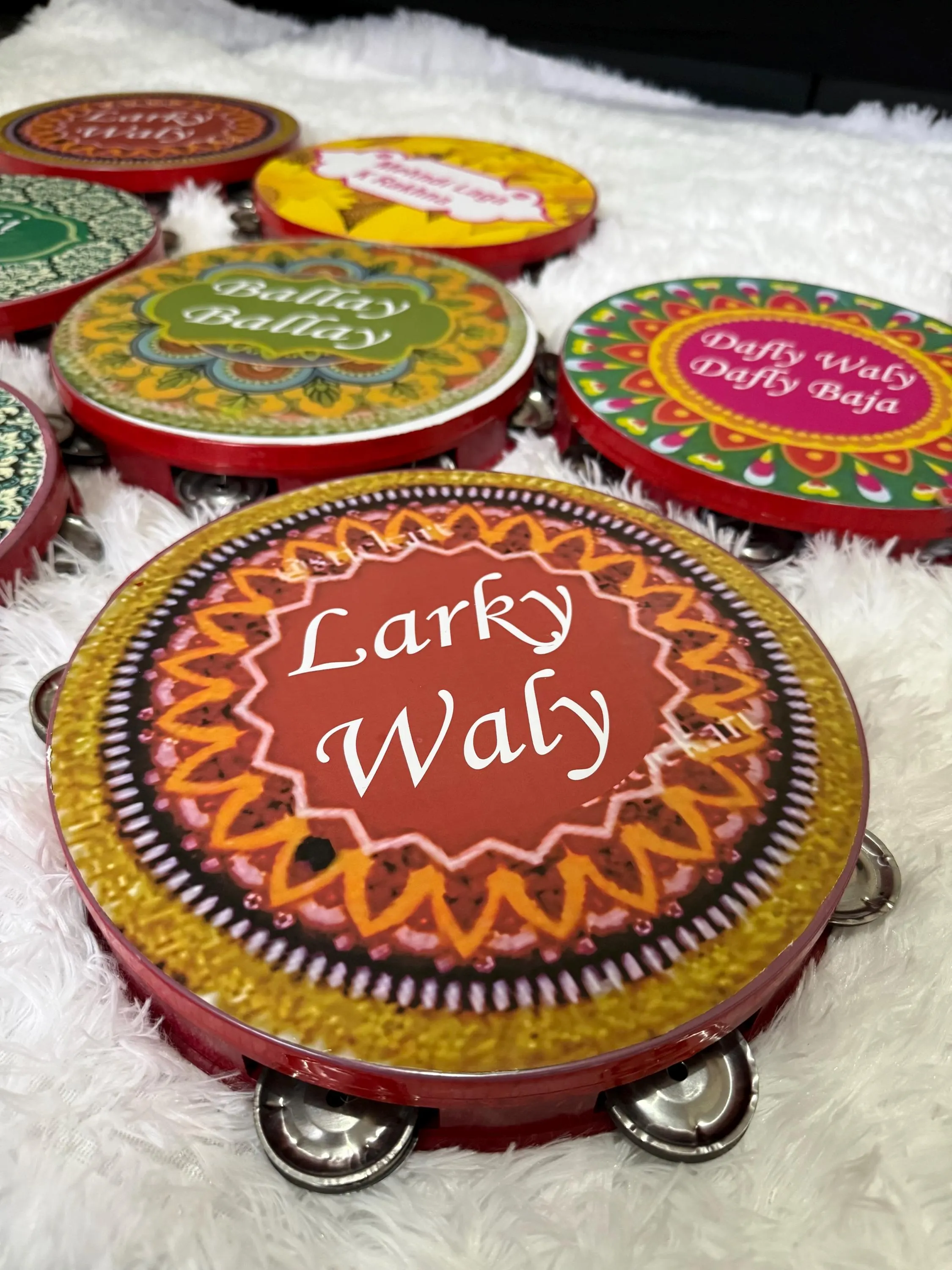 Mehndi Dafli Tambourine Props Set of 3 | Hand Painted Punjabi Wedding Decor - image 3