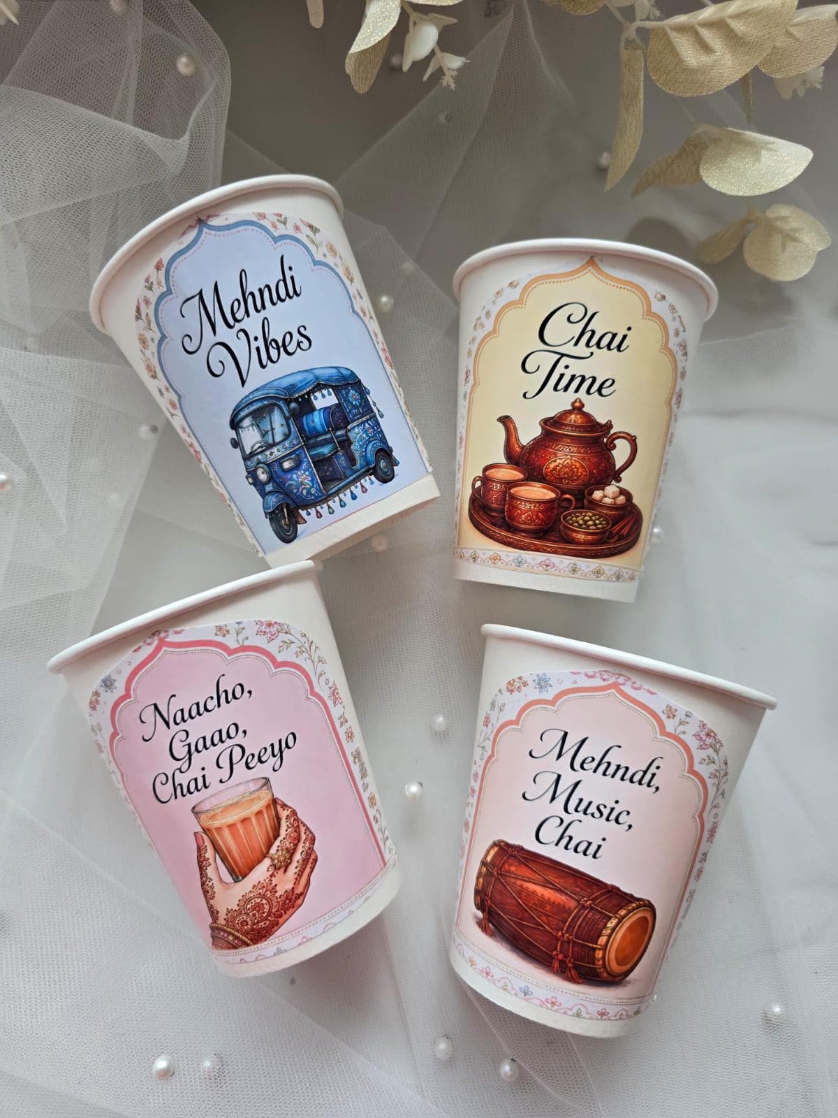 Personalised Mehndi Paper Cups | Custom Wedding Chai Favours (Pack of 10)