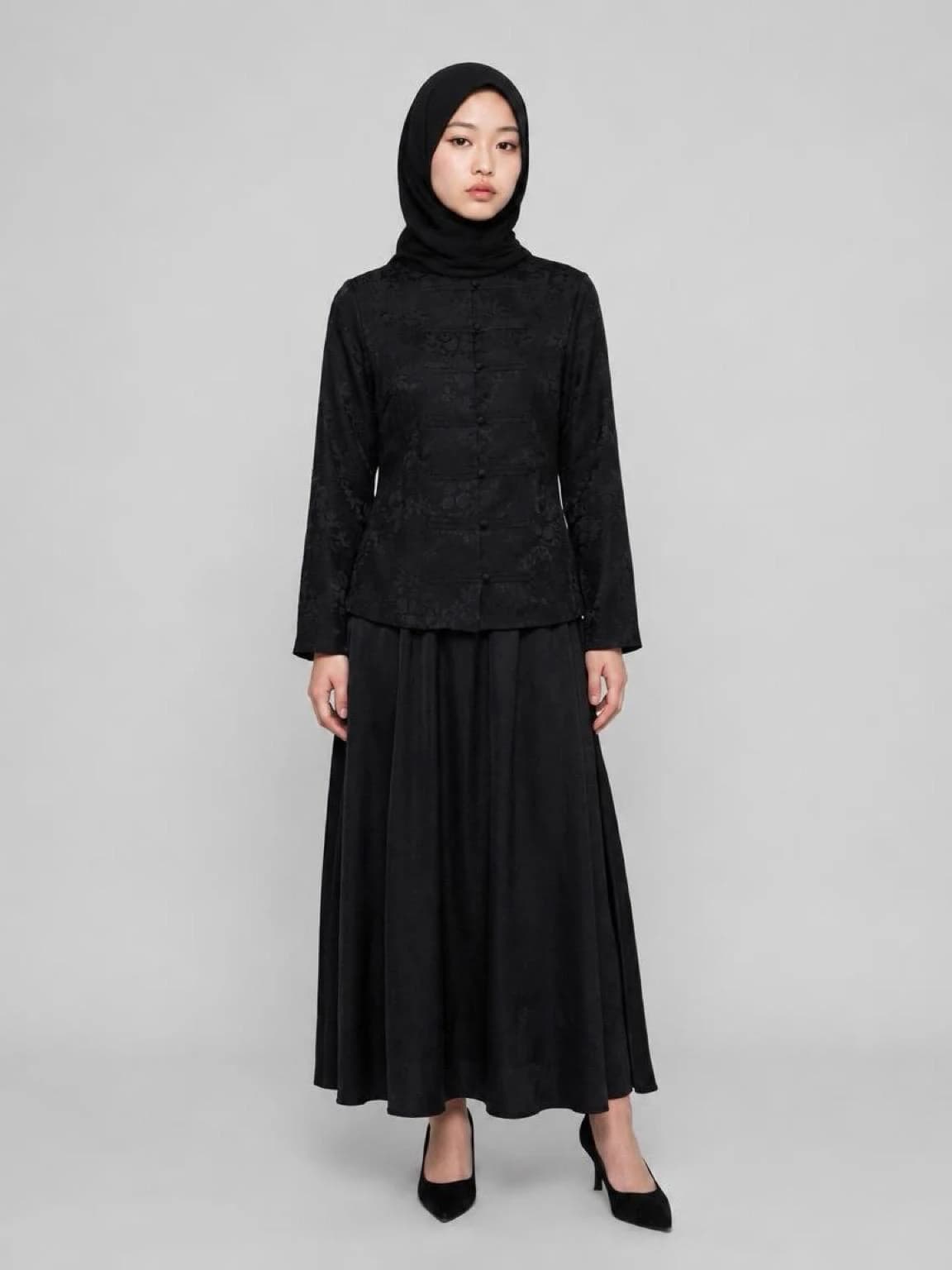Modest Skirt Set | Black Lace Top & Maxi Skirt | Two Piece Muslim Outfit - image 4