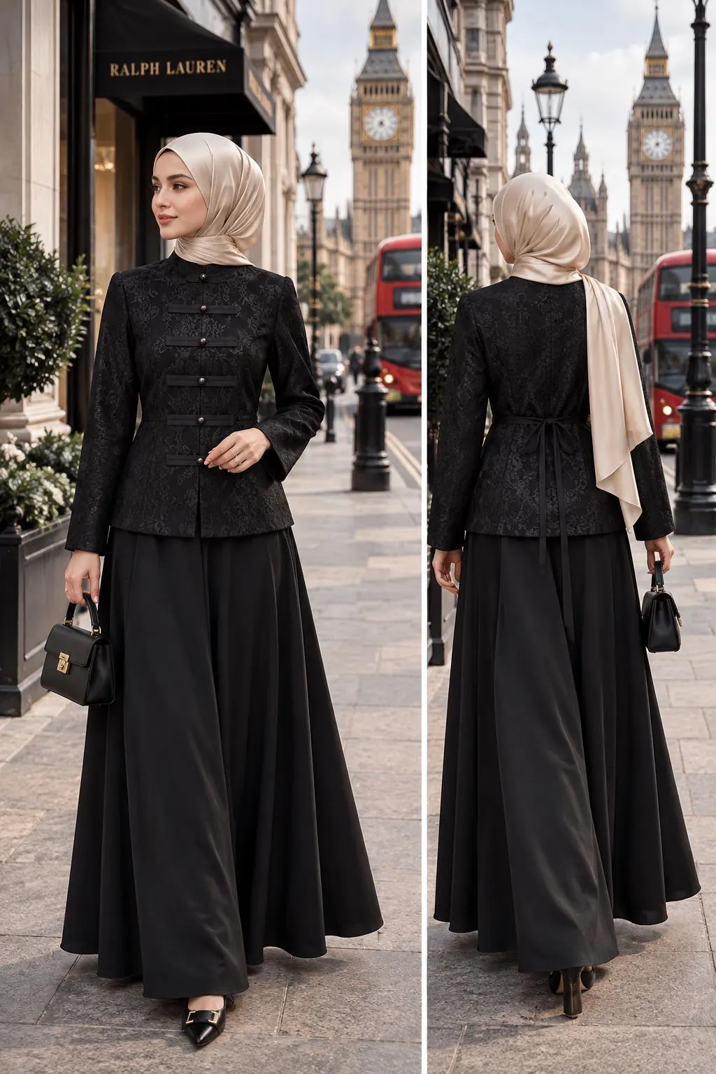 Modest Skirt Set | Black Lace Top & Maxi Skirt | Two Piece Muslim Outfit - image 2