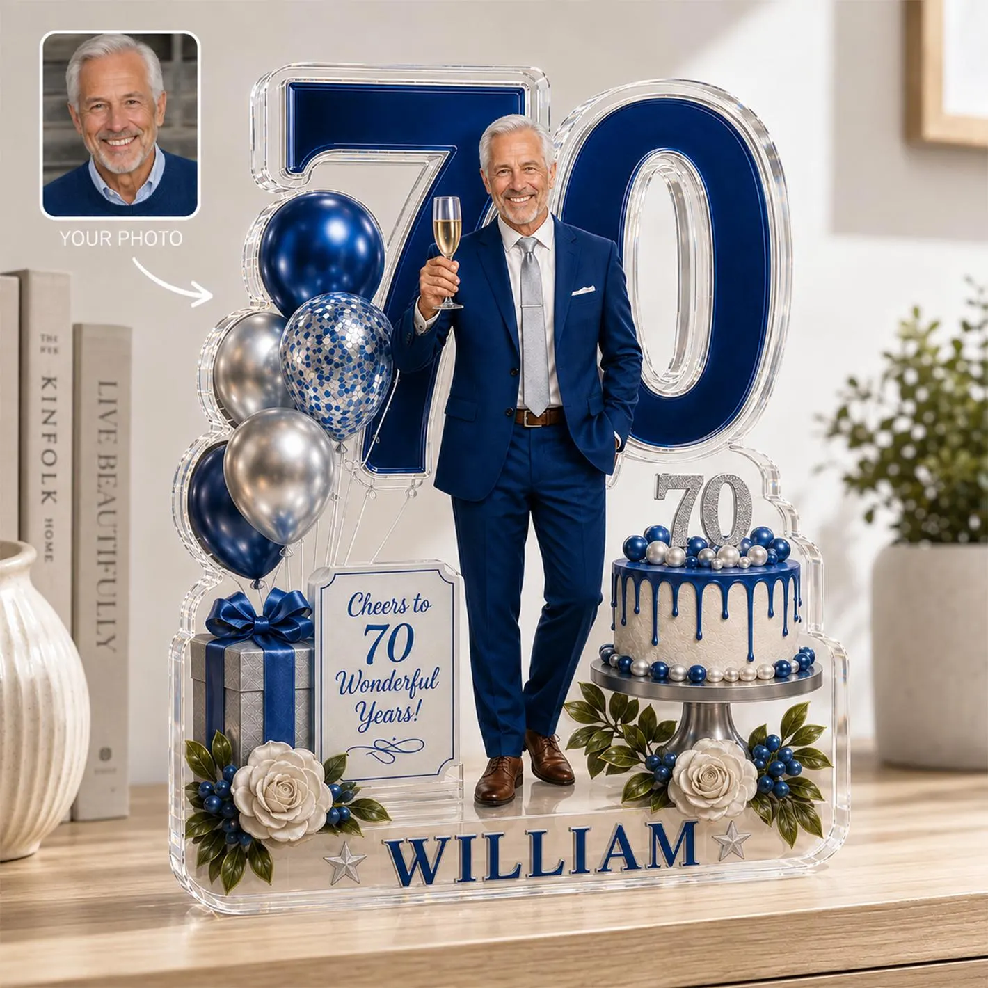 Personalized 70th Birthday Photo Acrylic Plaque, Custom Milestone Keepsake for Dad, Grandpa or Husband - image 4