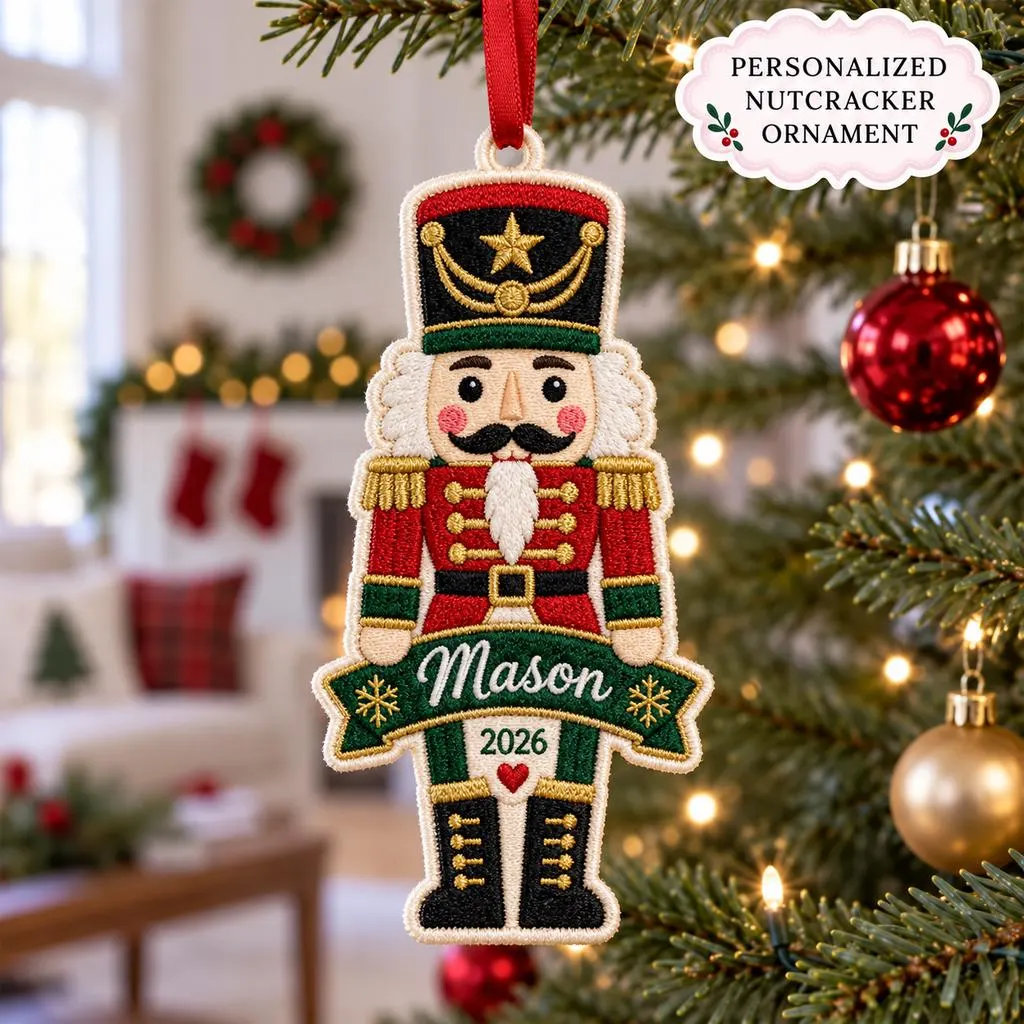 Personalized Nutcracker Embroidered Christmas Ornament, Custom Name Fabric Nutcracker Soldier, Christmas Tree Keepsake 2026