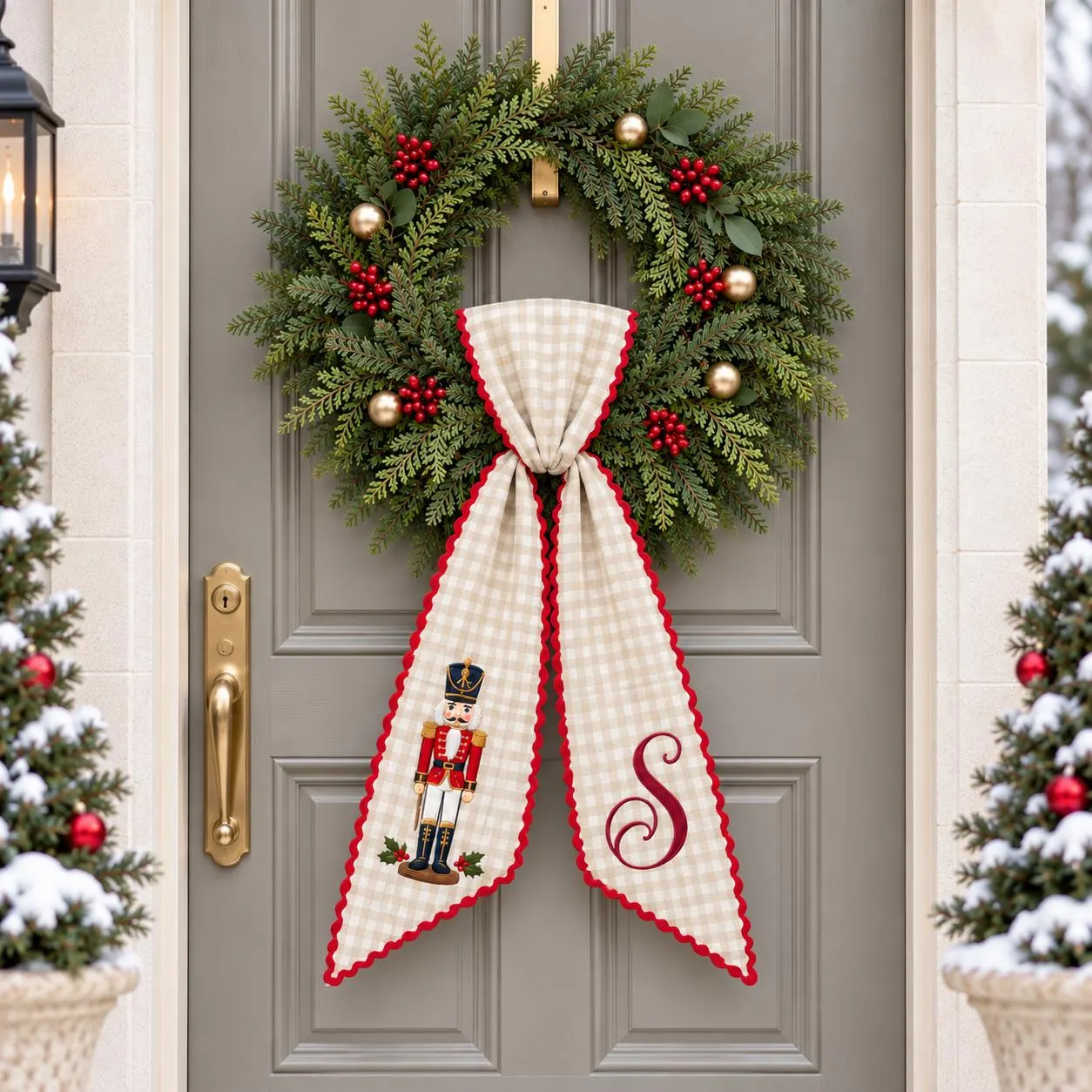 Personalized Nutcracker Wreath Sash, Christmas Monogram Wreath Bow, Custom Initial Holiday Front Door Decor, Christmas Wreath Accent - image 5