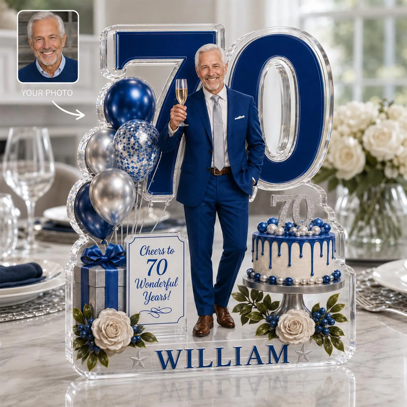 Personalized 70th Birthday Photo Acrylic Plaque, Custom Milestone Keepsake for Dad, Grandpa or Husband