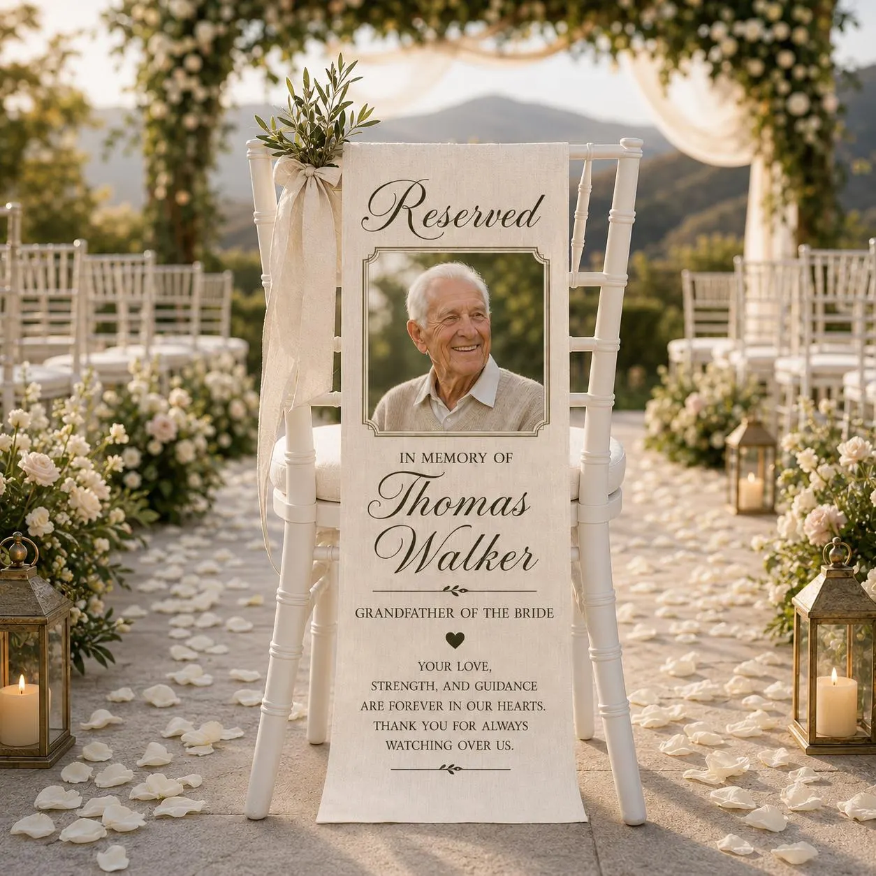 Wedding Memorial Chair Sign, Personalized Reserved Seat Banner, Custom Photo In Memory Wedding Ceremony Decor - image 4