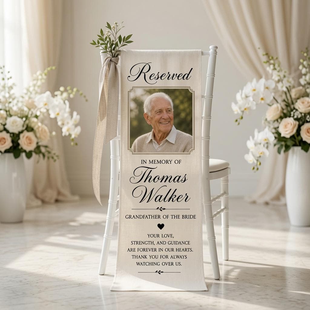 Wedding Memorial Chair Sign, Personalized Reserved Seat Banner, Custom Photo In Memory Wedding Ceremony Decor - image 5