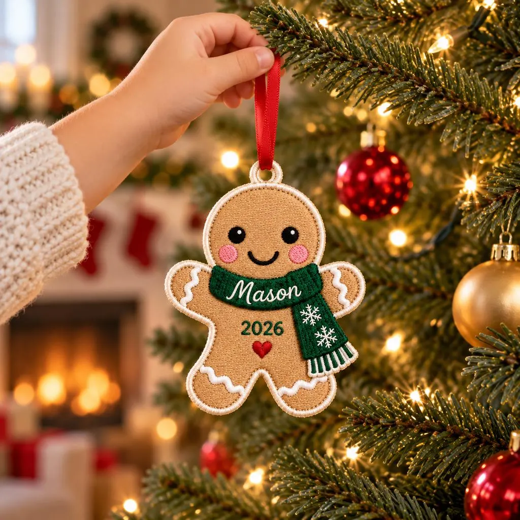 Personalized Gingerbread Man Embroidered Christmas Ornament, Custom Name Fabric Gingerbread Decoration, Christmas Keepsake 2026 - image 5
