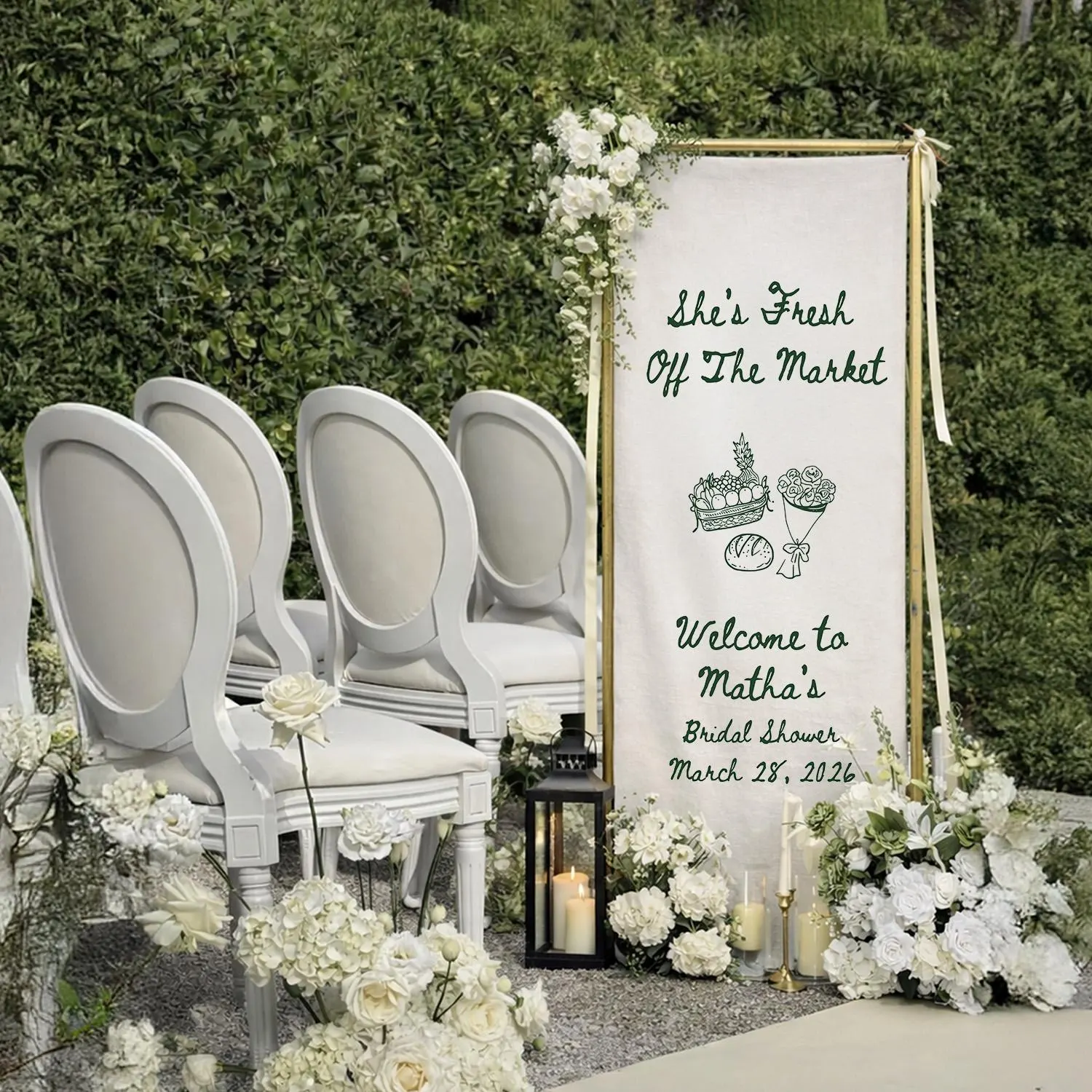 Market Bridal Shower Banner, She’s Fresh Off The Market Party Decor, Custom Bridal Shower Welcome Sign, Personalized Linen Event Backdrop