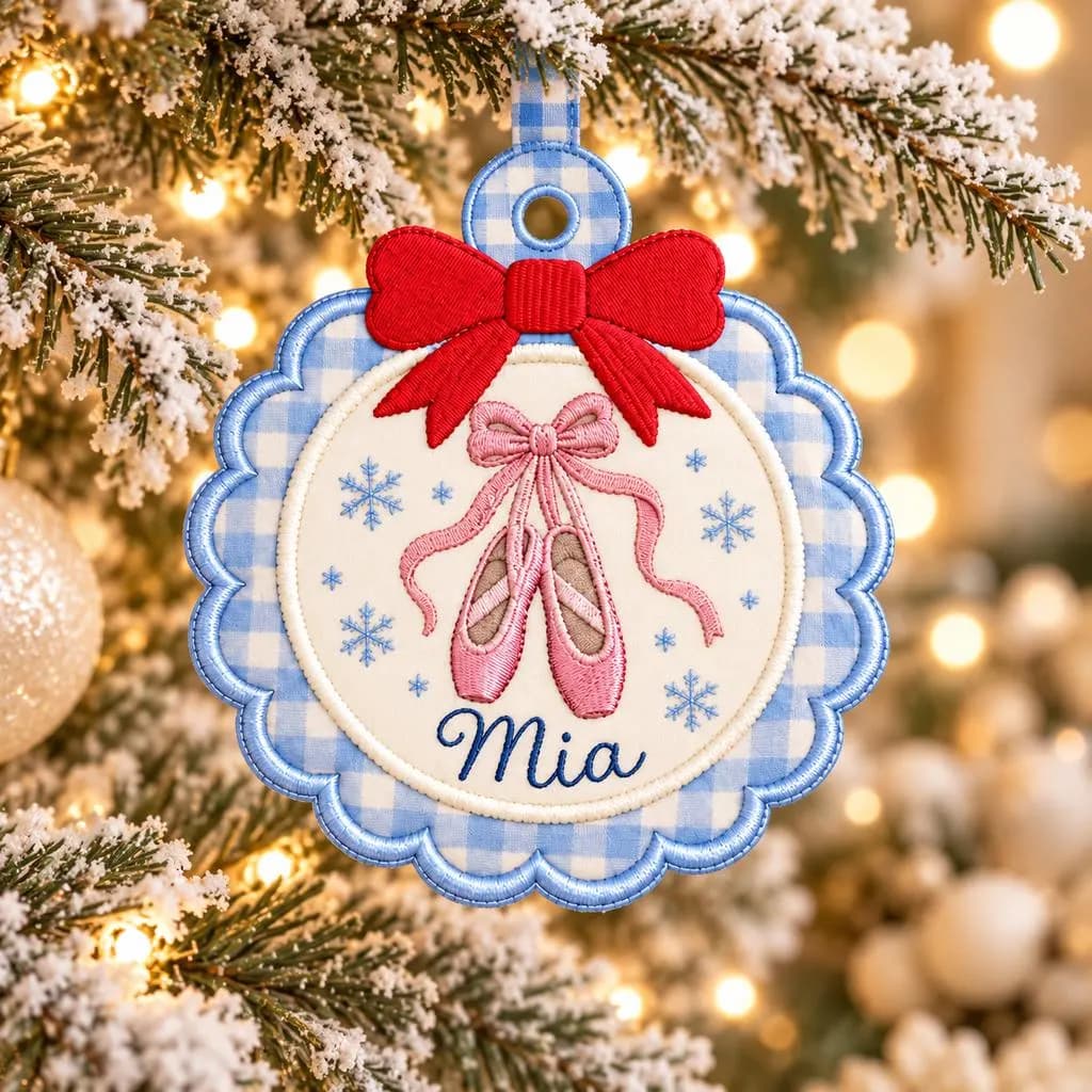 Personalized Ballerina Embroidered Christmas Ornament, Custom Name Ballet Dancer Fabric Ornament, Pink Ballet Slippers Gift - image 4