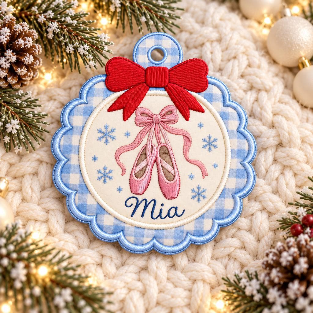 Personalized Ballerina Embroidered Christmas Ornament, Custom Name Ballet Dancer Fabric Ornament, Pink Ballet Slippers Gift - image 3