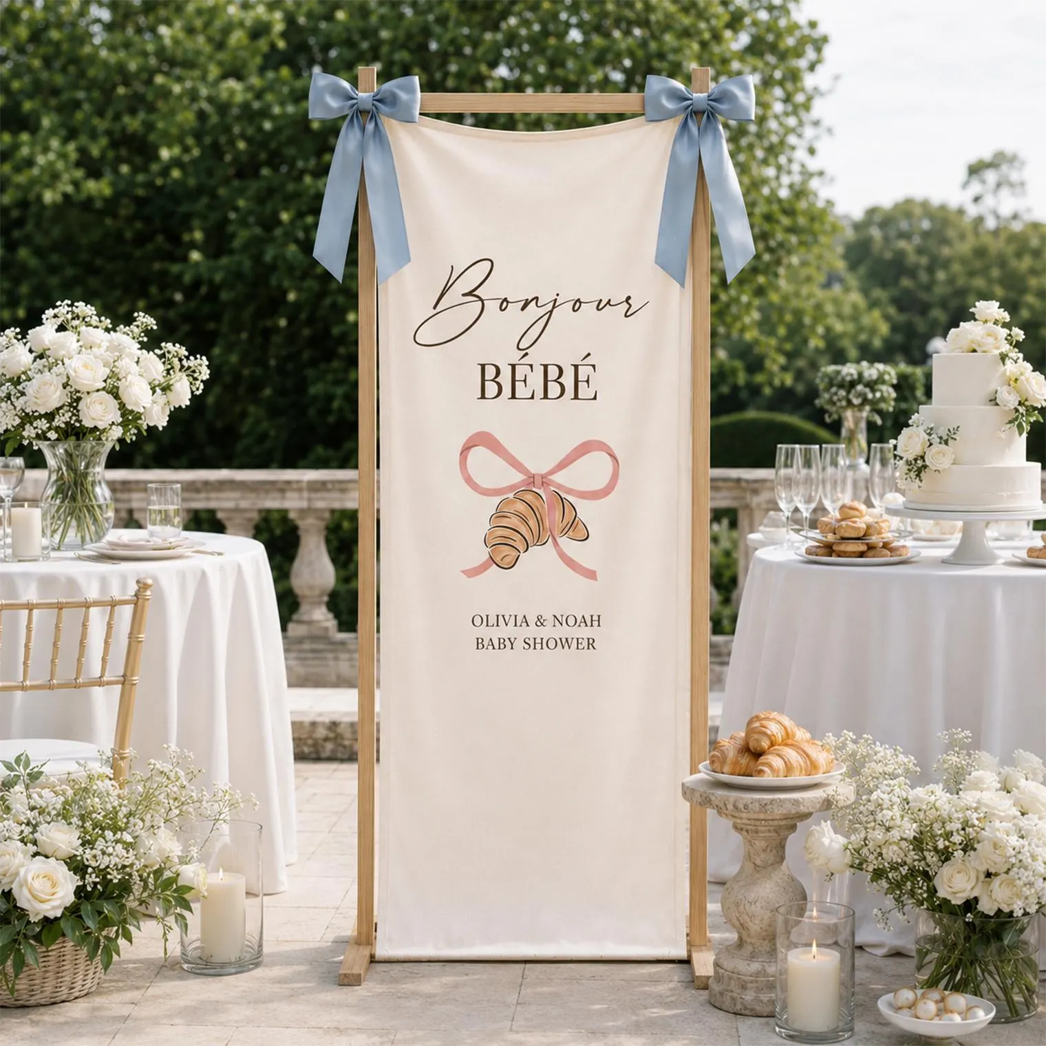 Bonjour Bebe Baby Shower Banner, Personalized French Cafe Welcome Sign, Croissant Parisian Shower Decor - image 5