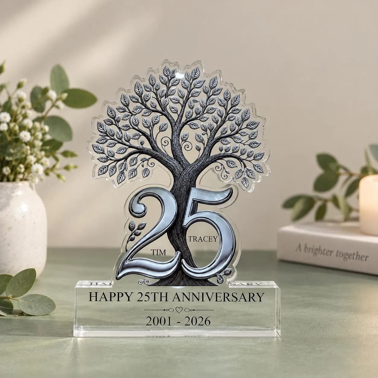Personalized 25th Anniversary Acrylic Plaque, Custom Silver Anniversary Gift for Couple, Parents Wedding Keepsake