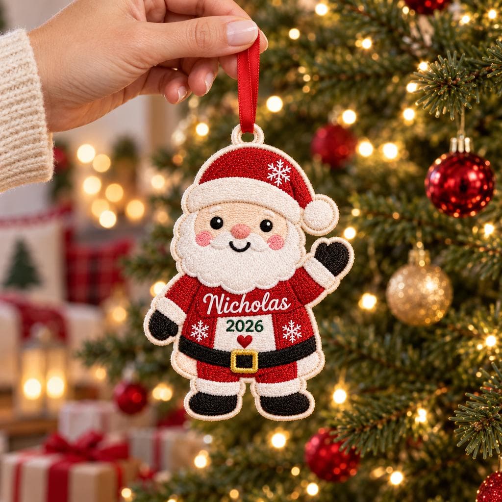 Personalized Santa Embroidered Christmas Ornament, Custom Name Santa Claus Fabric Ornament, Christmas Tree Keepsake 2026 - image 5